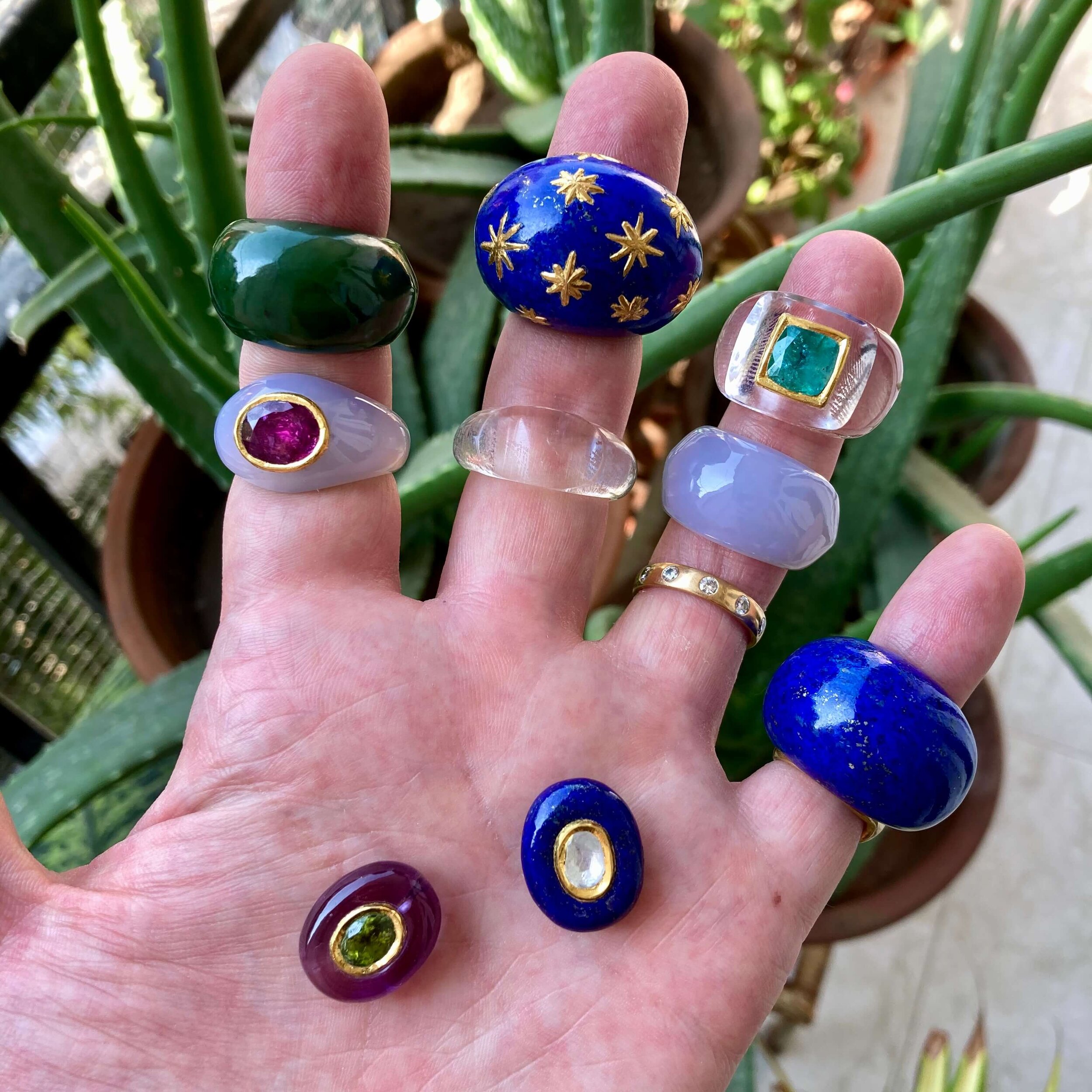 Custom Made Carved Gemstone Rings