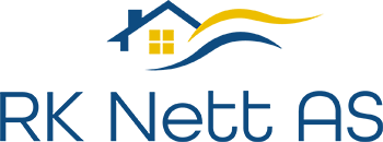 Logo for RK Nett AS med et hus, en sol og bølger