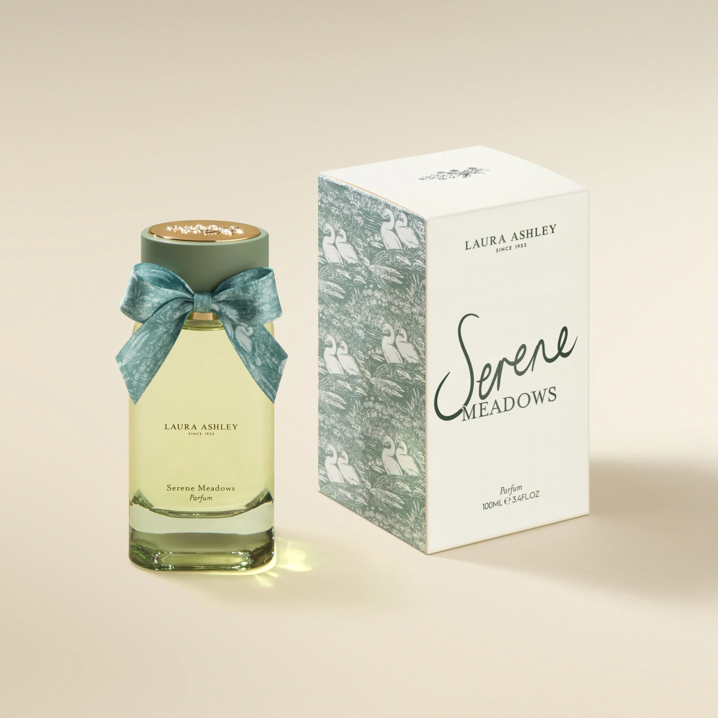 Laura Ashley Parfum Serene Meadows 100ml carton, archive pattern design by Precious Brands