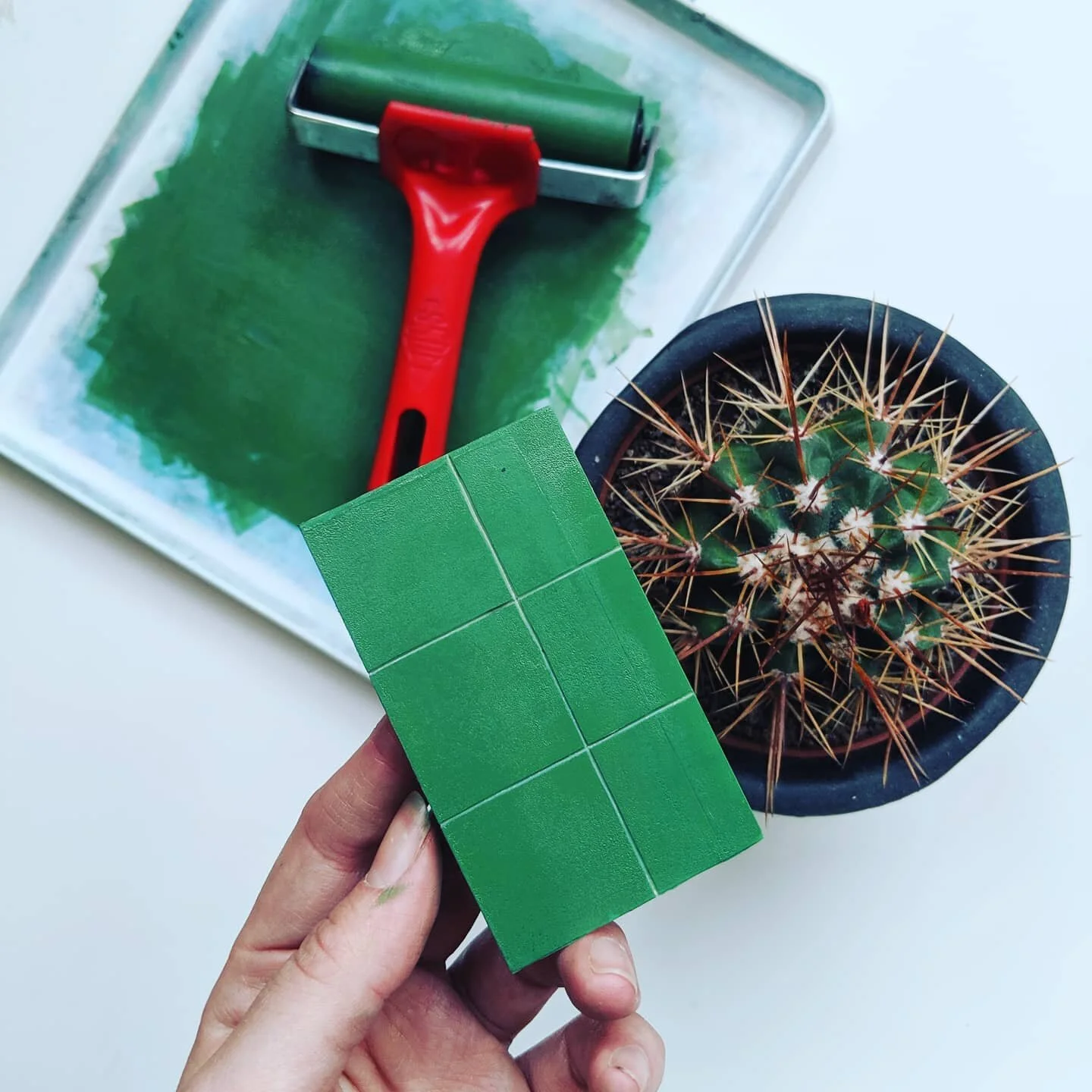Loving this cute little cactus colour 🌵🏜️💚

#cactus #green #handstamped #linoprint #tenement #tiles #tilesdesign #tenementhouse #wallyclose #glasgowlife #blockprinting #tilespotting #southsideglasgow #oldtiles  #scotland_insta #gla #linoprinting #