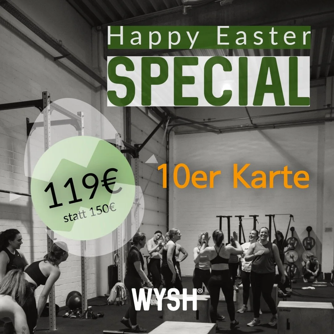 Osterspecial &ndash; 10er-Karte 🐰

Perfekt zum Verschenken oder einfach selbst nutzen.

Mit der Karte kannst du unsere Classes besuchen und auch Powerlifting &amp; Hyrox ausprobieren. Au&szlig;erdem hast du die M&ouml;glichkeit, flexibel im Open Gym