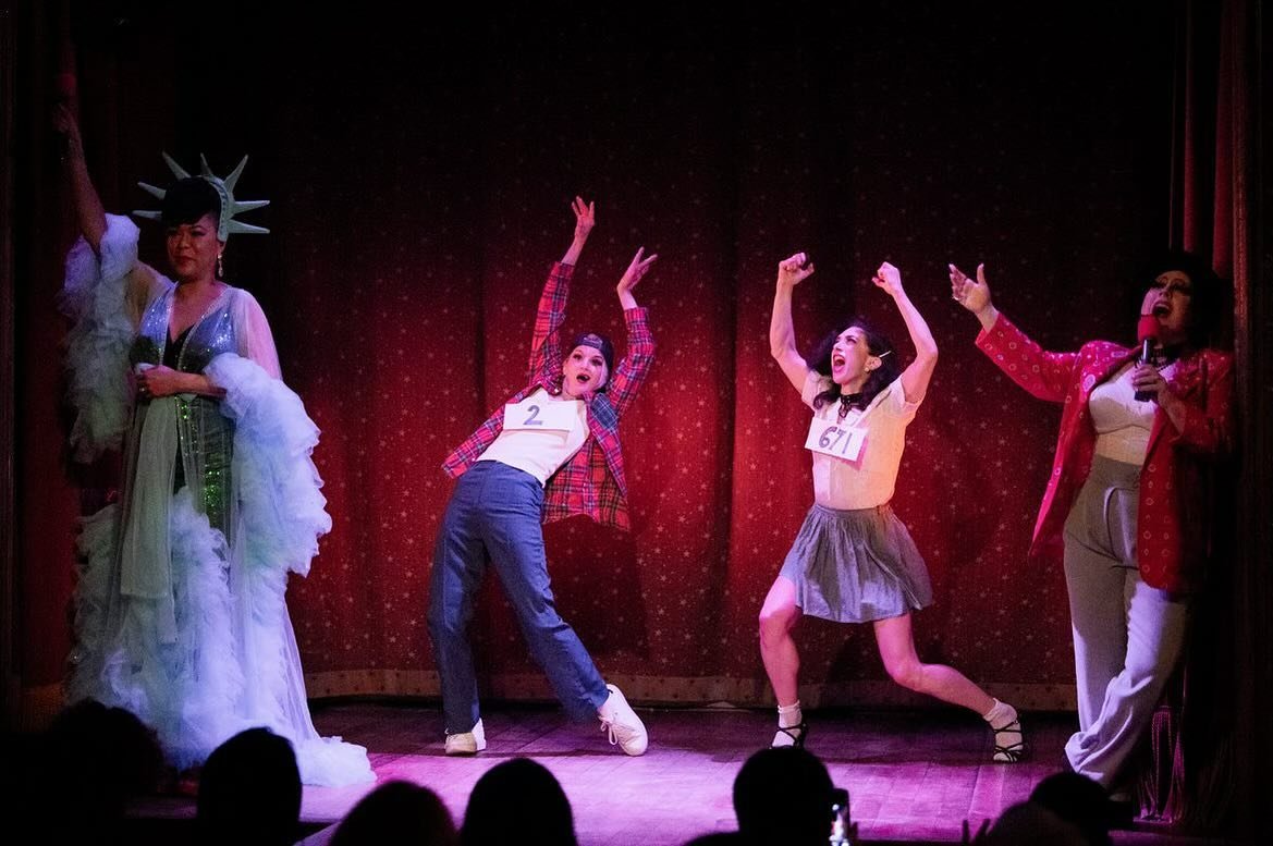 We are back @slipperroomny July 10th for more shenanigans with hosts @themaineattractionny &amp; @_theivoryfox_ high flying directors @lizaba321 &amp; @kygwen guest stars @qualmsgalore &amp; @pinkiespecial and stage panther @_jacob_mckee_ 🗽🌭🍅🦺🎩✨