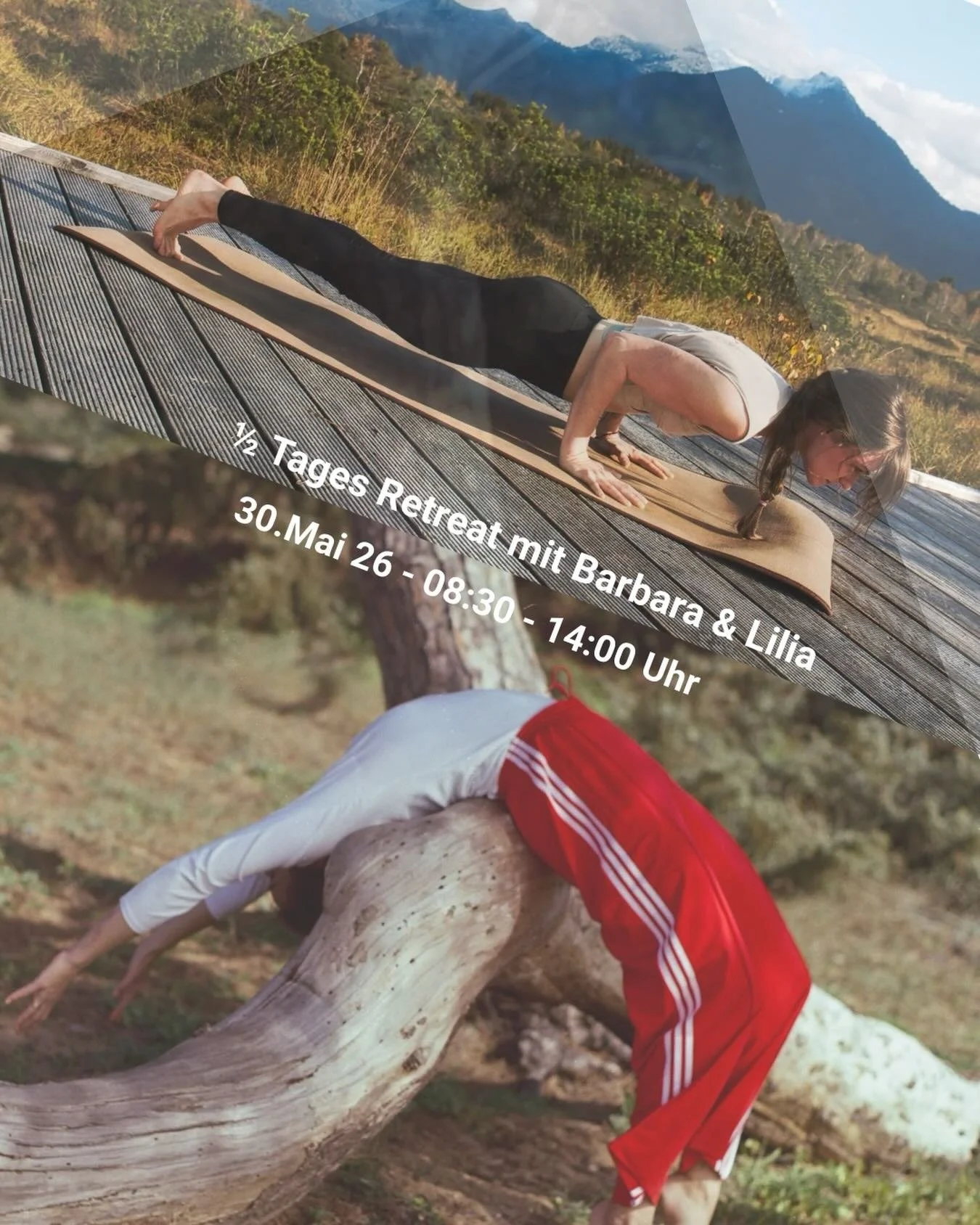 &frac12; Tages-Retreat mit Barbara und Lilia
Samstag 30. Mai 2026: 08:30 - 14:00 Uhr im Kurkuma Yoga - Wiesenweg 16 83026 Rosenheim 

Wir starten mit einer 90min Hatha Flow Asana Praxis in den Tag. Lilias Sequenz darf dich aufwecken, w&auml;rmen und 