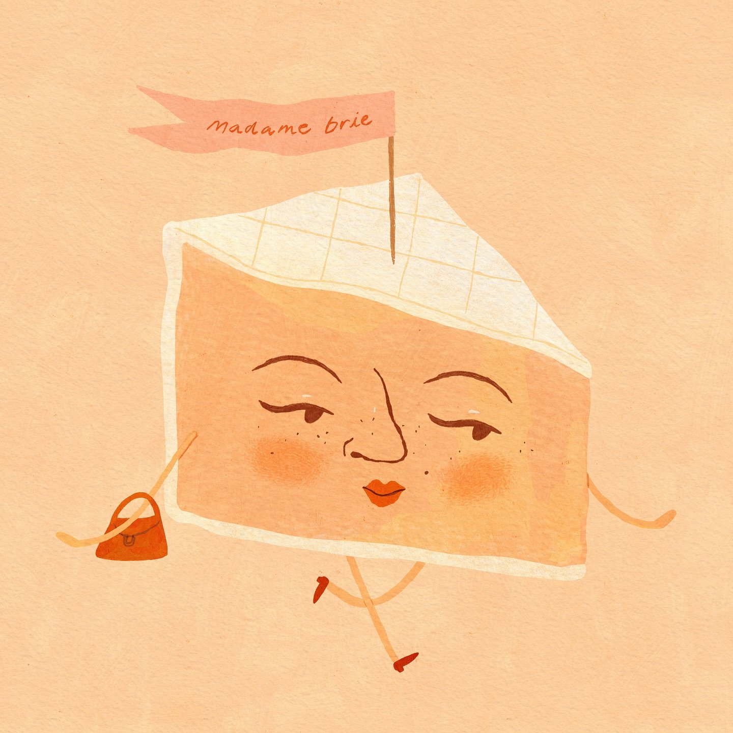 introducing&hellip;.madame brie! 🍓

coming up with a family of little cheese characters for something fun and new 😌🧀❣️

what kind of personality do you think she has?? 

#illustration #foodillustration #characterillustration #foodcharacter #cheese