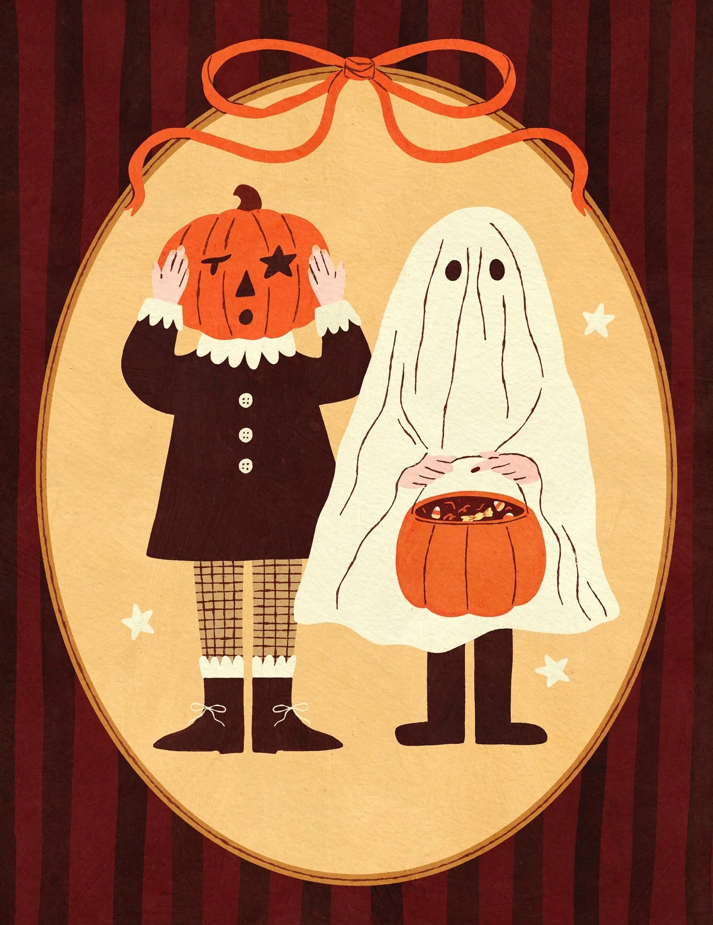 spooky season approaching 🎃 

re-did an old halloween ilo from last year. love the autumnal colors much more 🌟

#halloween #halloweenillustration #halloweenart #illustrationrework #trickortreat