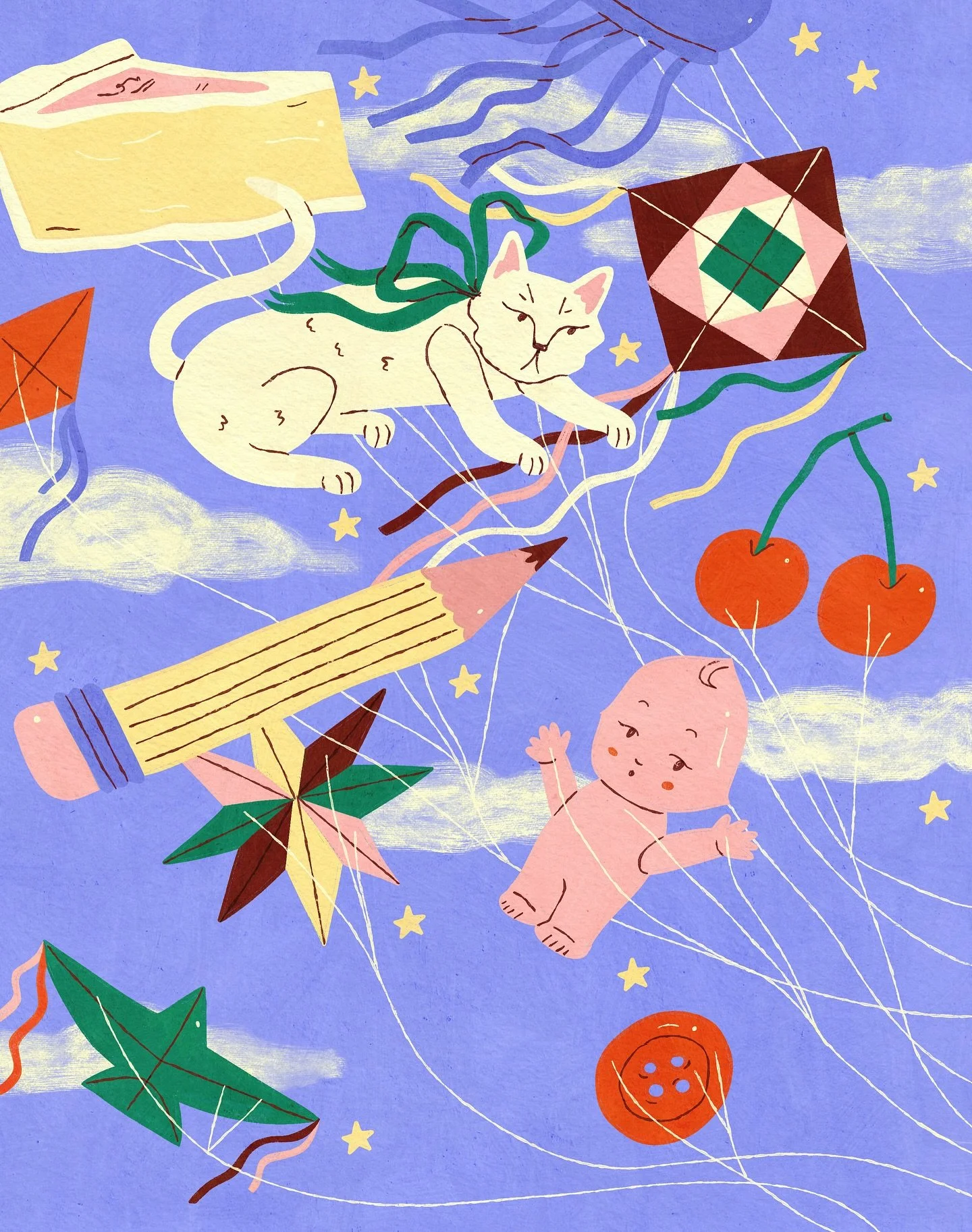kite 🪁 for #peachtober25 

just a few of my favorite things as kites ❣️

#peachtober25kite #drawtober #kite #illustration #whimsicalillustration #whimsical #procreate