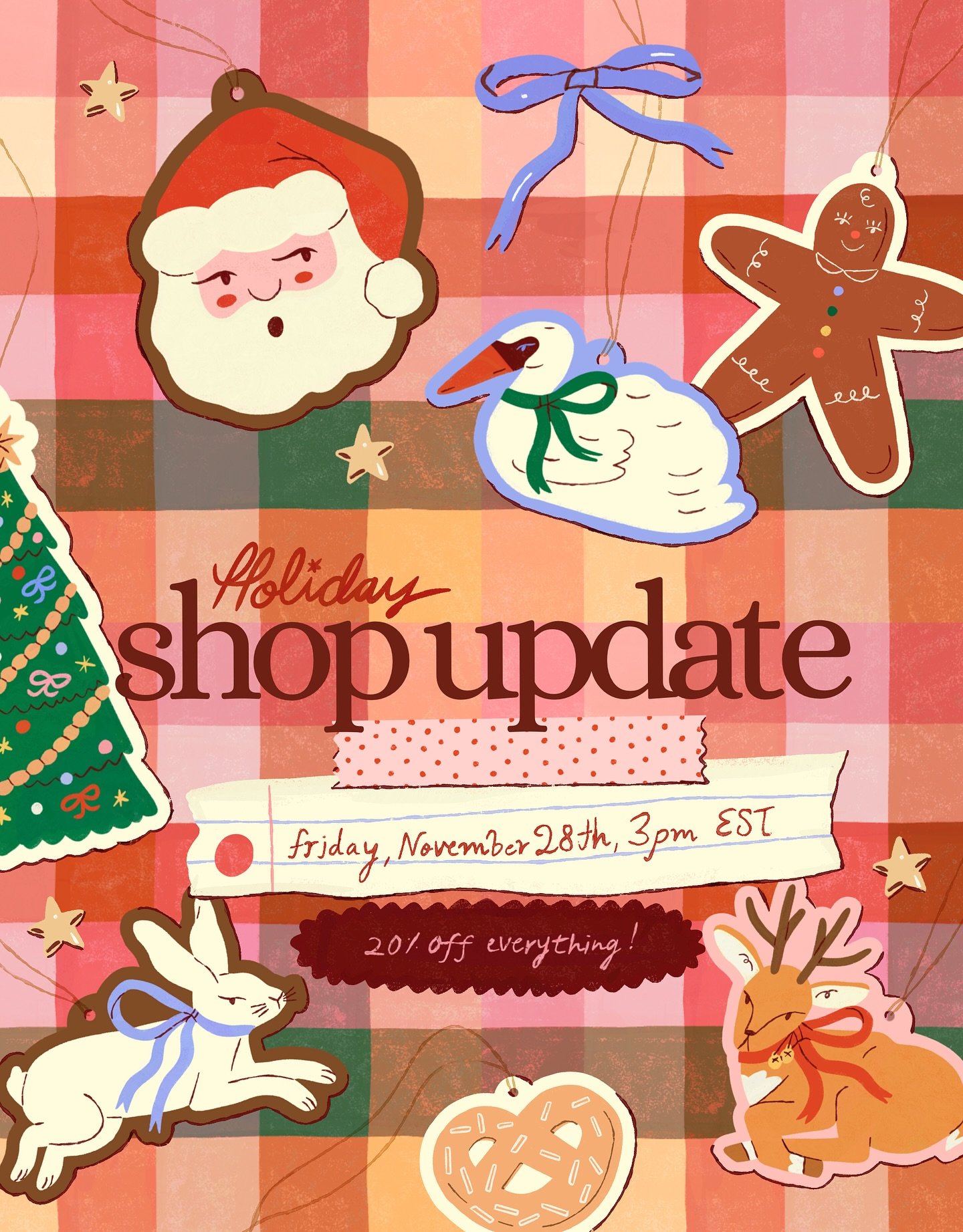 hello friends !🎄

this friday i&rsquo;ll be updating my sh&ouml;p for the holidays! everything will be 20% from 11/28-11/30 11:59pm est. 

hope to see you there! ❣️

#holidaystationery #holidays #christmas #christmasstationery #washitape #christmasw