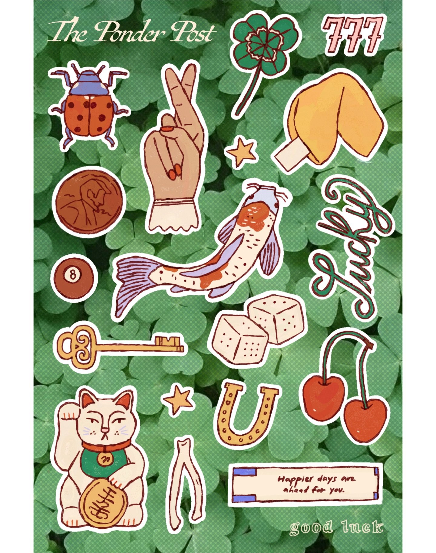 may your st. patty&rsquo;s day be as lucky as these stickers 🤞🏻☘️⭐️🐞💌🗝️

there&rsquo;s some spots left in my reward tiers to grab these lovely little sheets by 3/31! thank you to all who have signed up so far <3 support means a ton especially