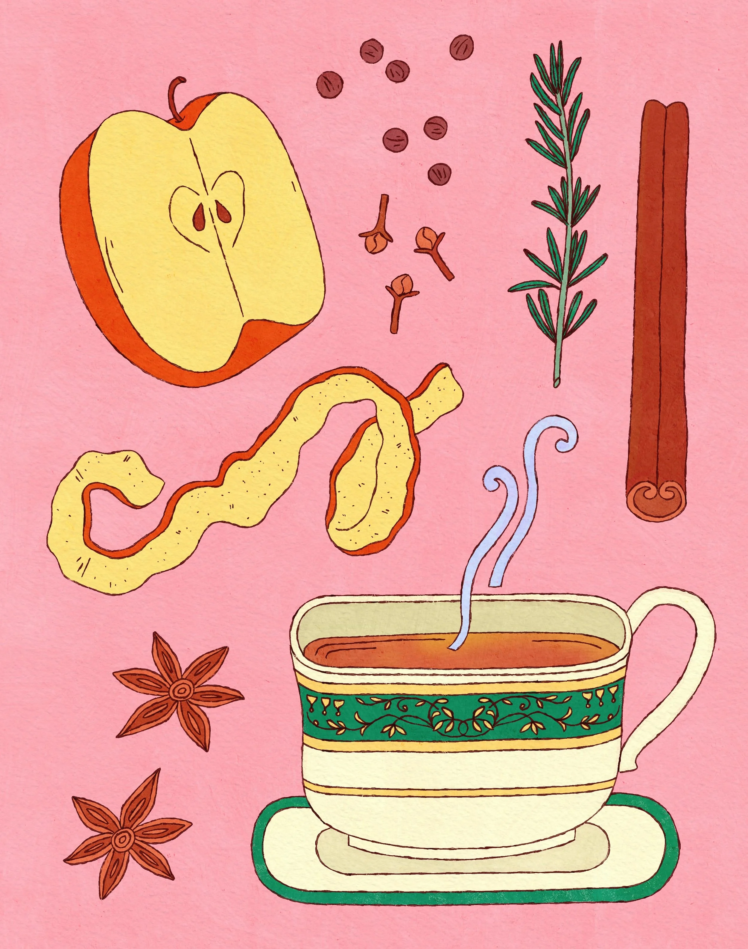 cinnamon 🧡 for #peachtober 

went for something simpler today. loving this teacup full of spiced cider ☕️

#peachtober26cinnamon #cozyfall #foodillustration #applecider