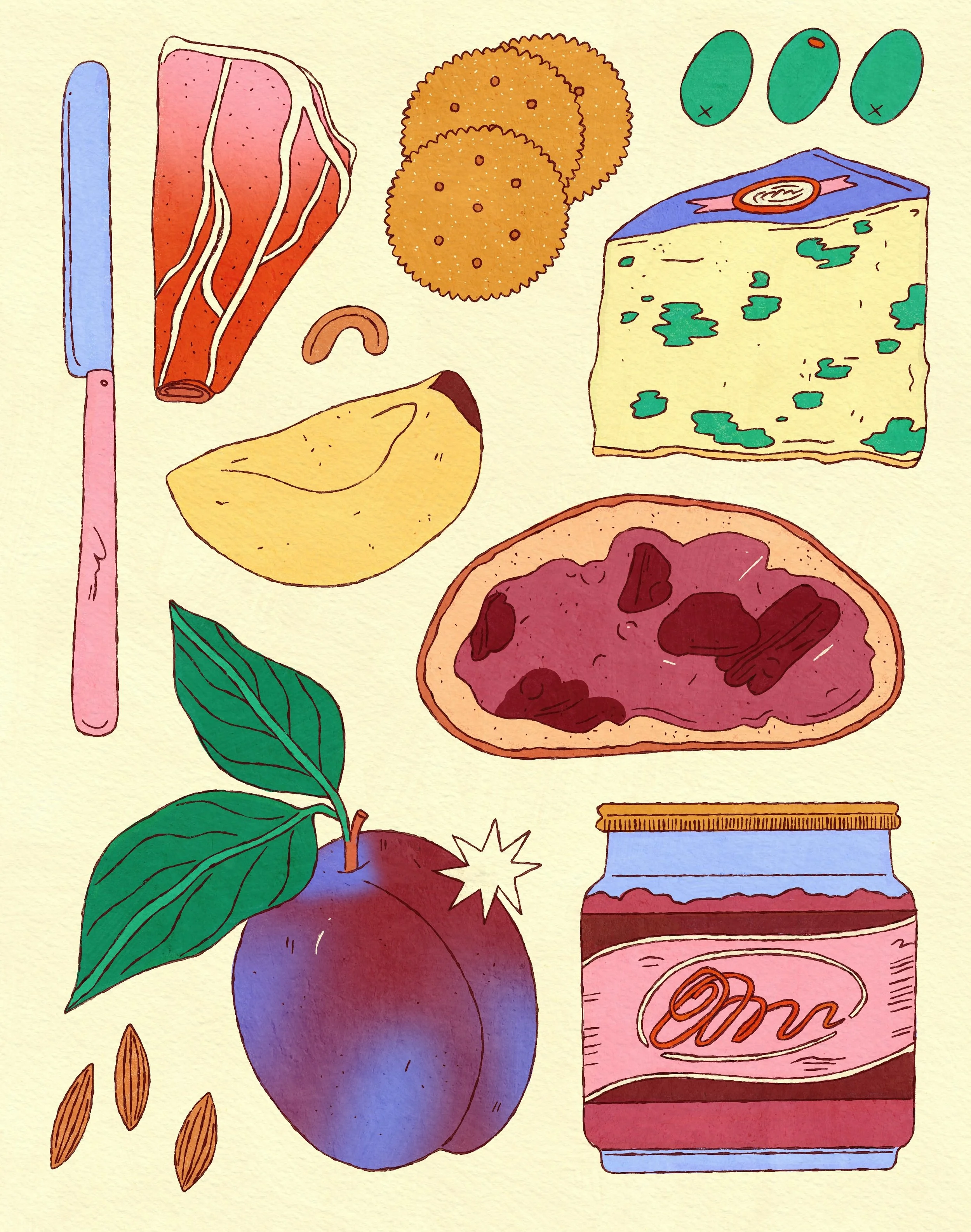 plum 🌰 for #peachtober 

posting extremely late tonight but i refuse to give up this month!! thinking about delicious charcuterie pairings with plum jam 🍴

#peachtober26plum #foodillustration #plum #charcuterieart