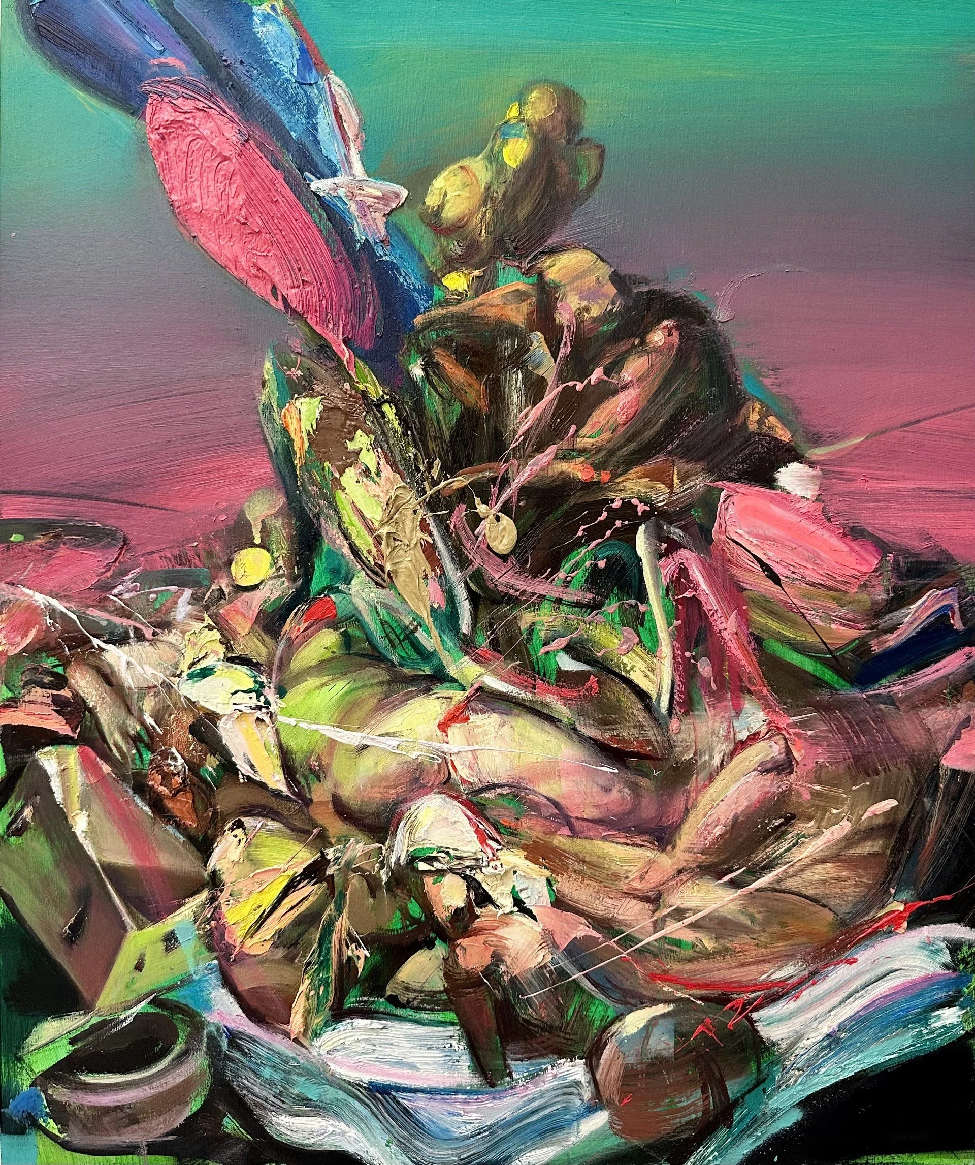 Andreana Dobreva,  From the Series In Pink Sauce,   2026, oil on wood, 24 x 18 inches, 60.9 x 45.7 cm    INQUIRE  