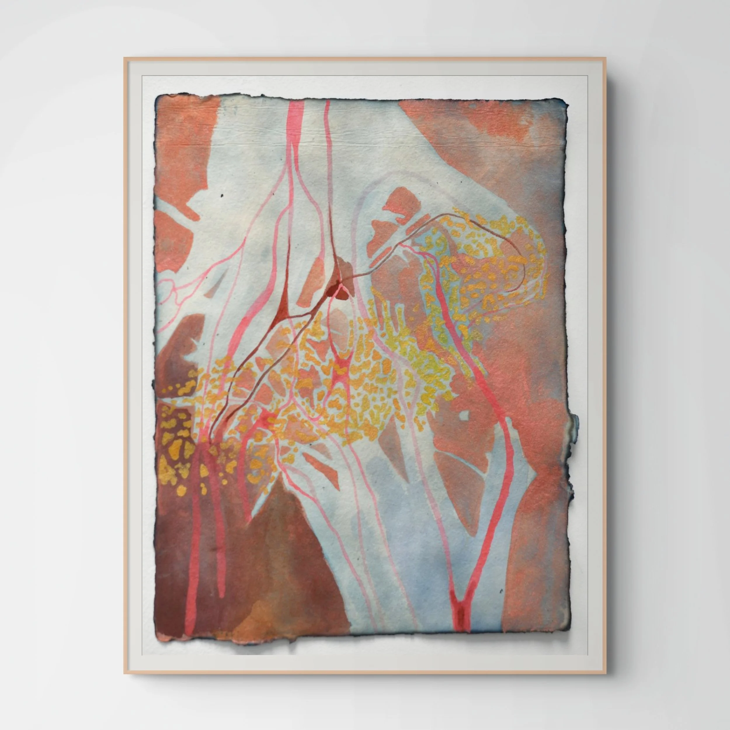 Rachel Frank,  Chrysalid Hand Molecular Connection, , 2025, Watercolor and ink on cyanotype on handmade paper, 11 x 8 1/2 in
  INQUIRE  