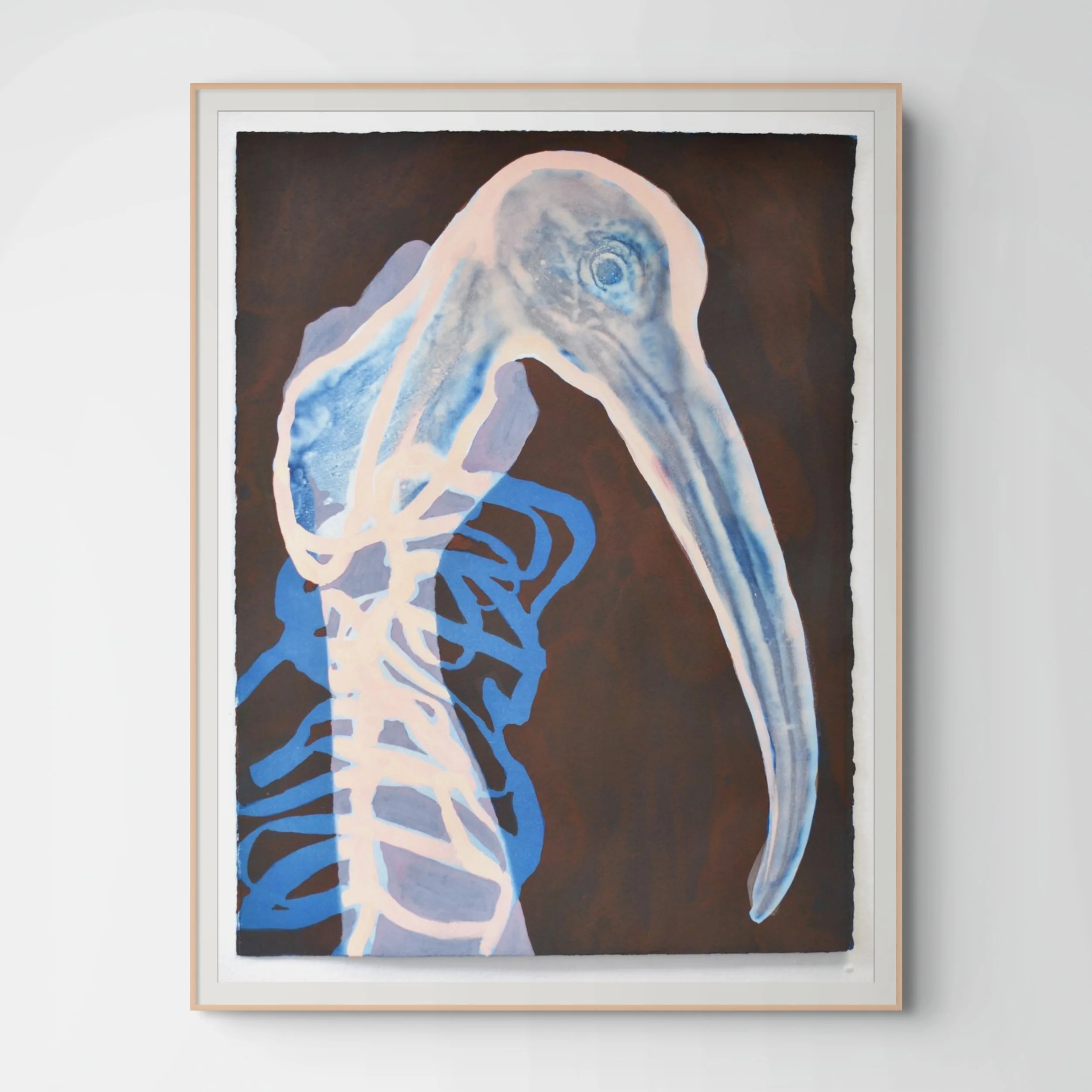 Rachel Frank,  Tactolocation (Stork) ,  2026, Ink and watercolor on cyanotype, 15 x 11 in
  INQUIRE  