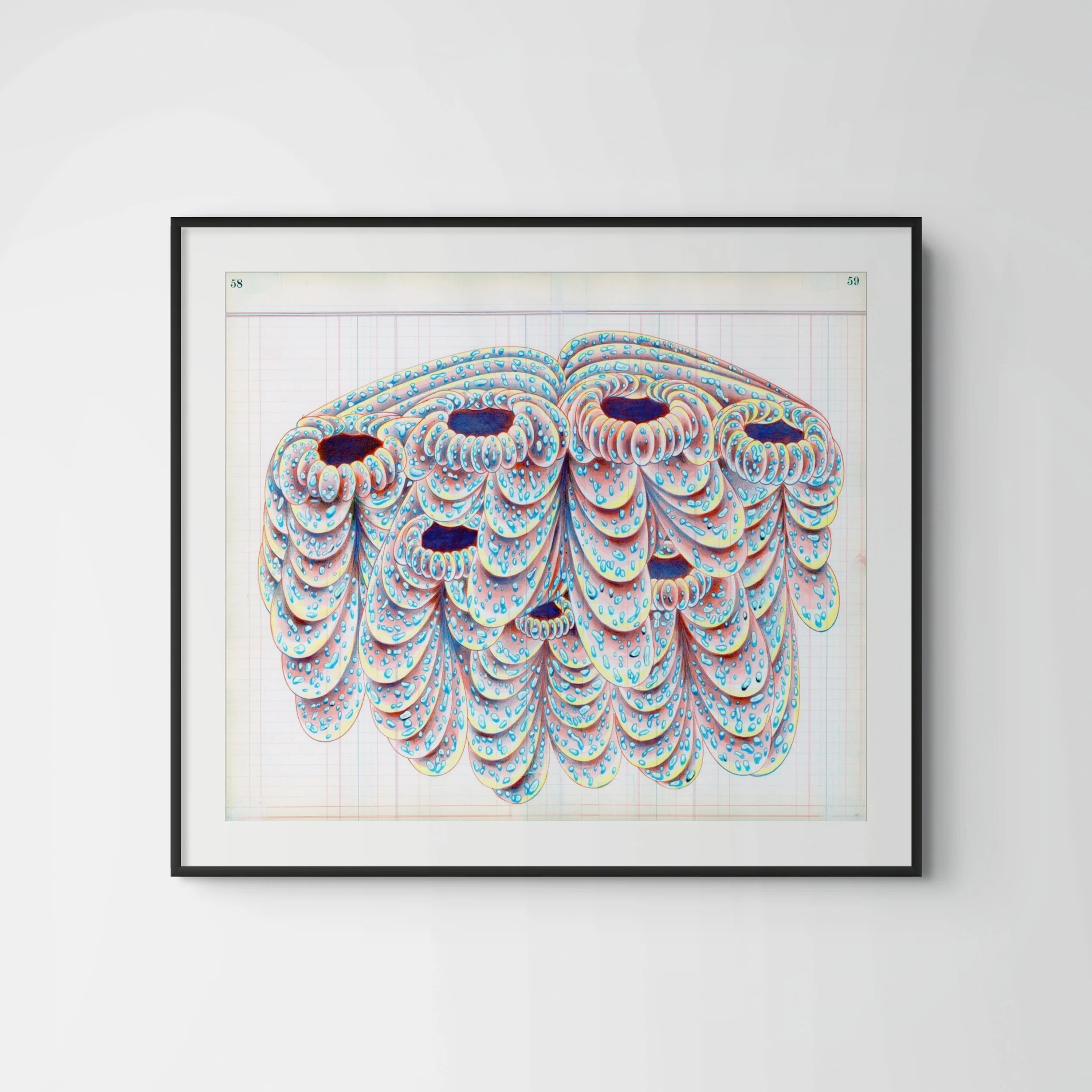 Alexandra Borovski,  Sponge , 2022, Ink and colored pencil on antique ledger paper, 15.5 × 18.5 inches
  INQUIRE  