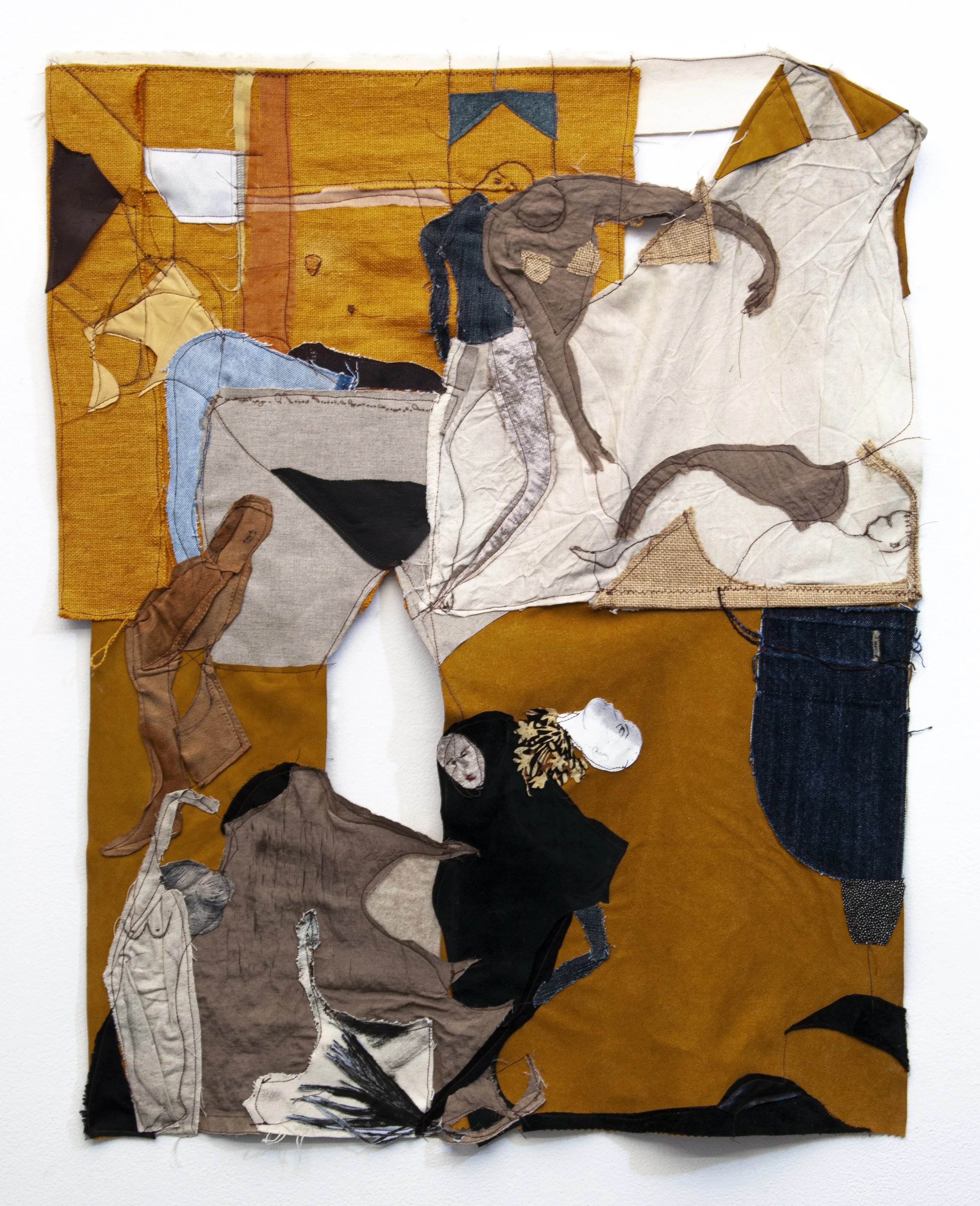 Fanny Allié
Entrejambe, 2023
Found fabric and collagraph prints
31 x 24 1/2 in
78.7 x 62.2 cm