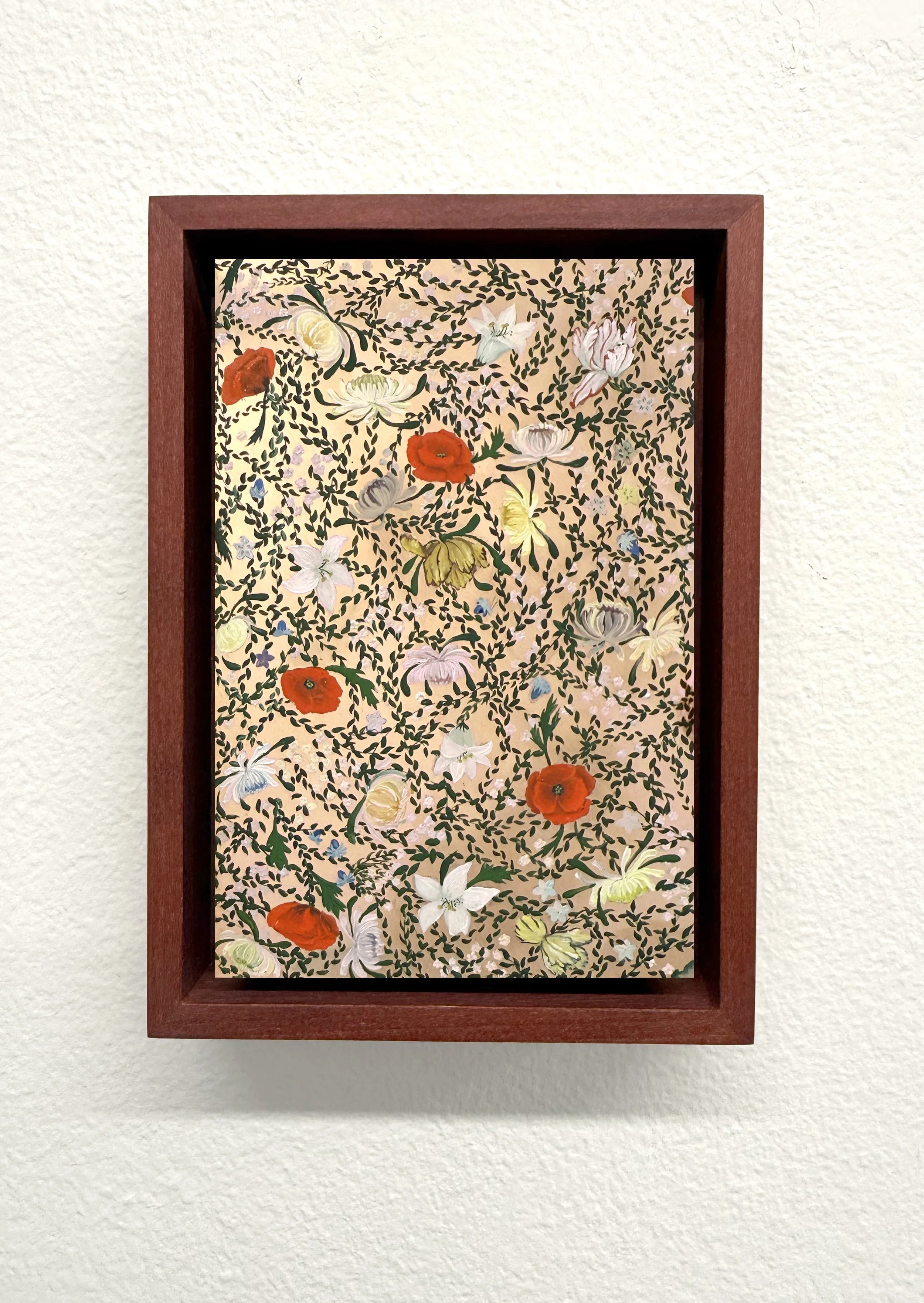   Leaves Are Growing from my Body #2 , Oil on 14kt rose-gold plate, 2025, 6x4 in   INQUIRE  