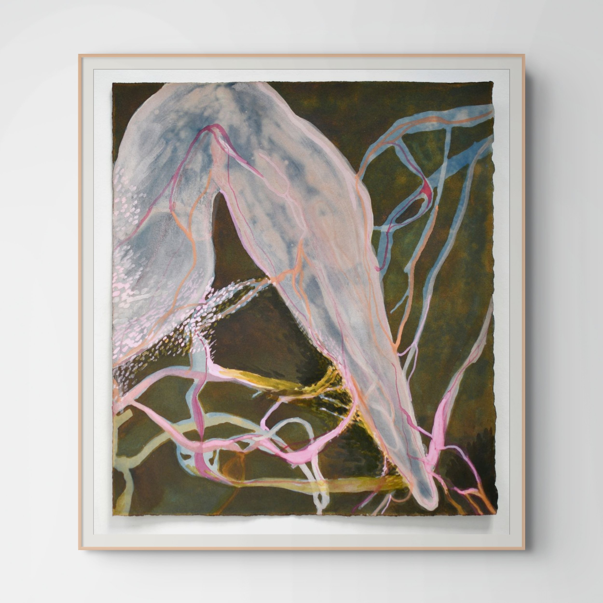 Rachel Frank,  Pink Ghost Heron , 2026, Ink and watercolor on cyanotype, 12 1/2 x 11 in
  INQUIRE  