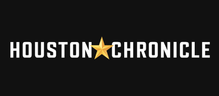 Houston Chronicle logo with bold white text and a gold star in the center on a black background.