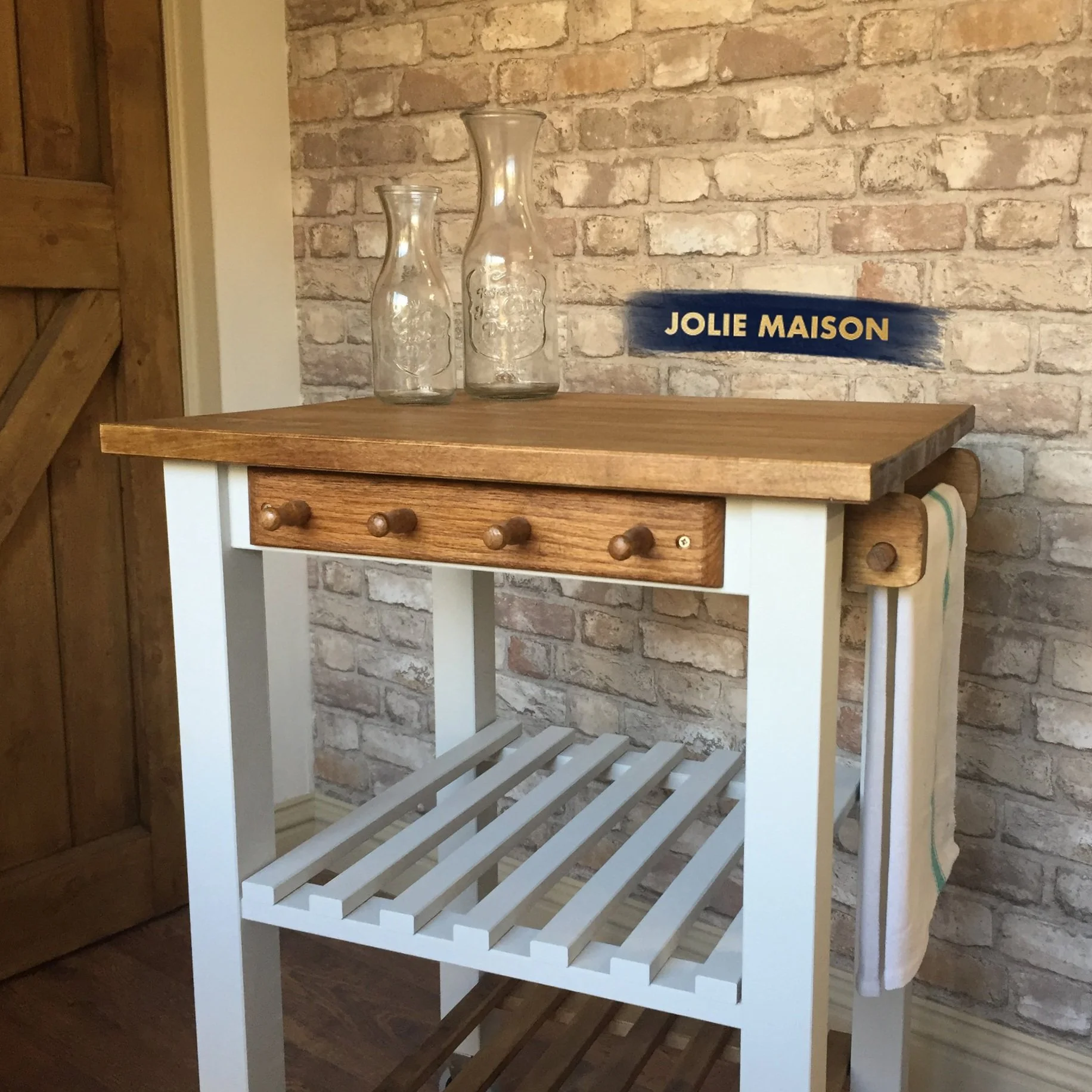 Pale Grey & Antique Pine Kitchen Island