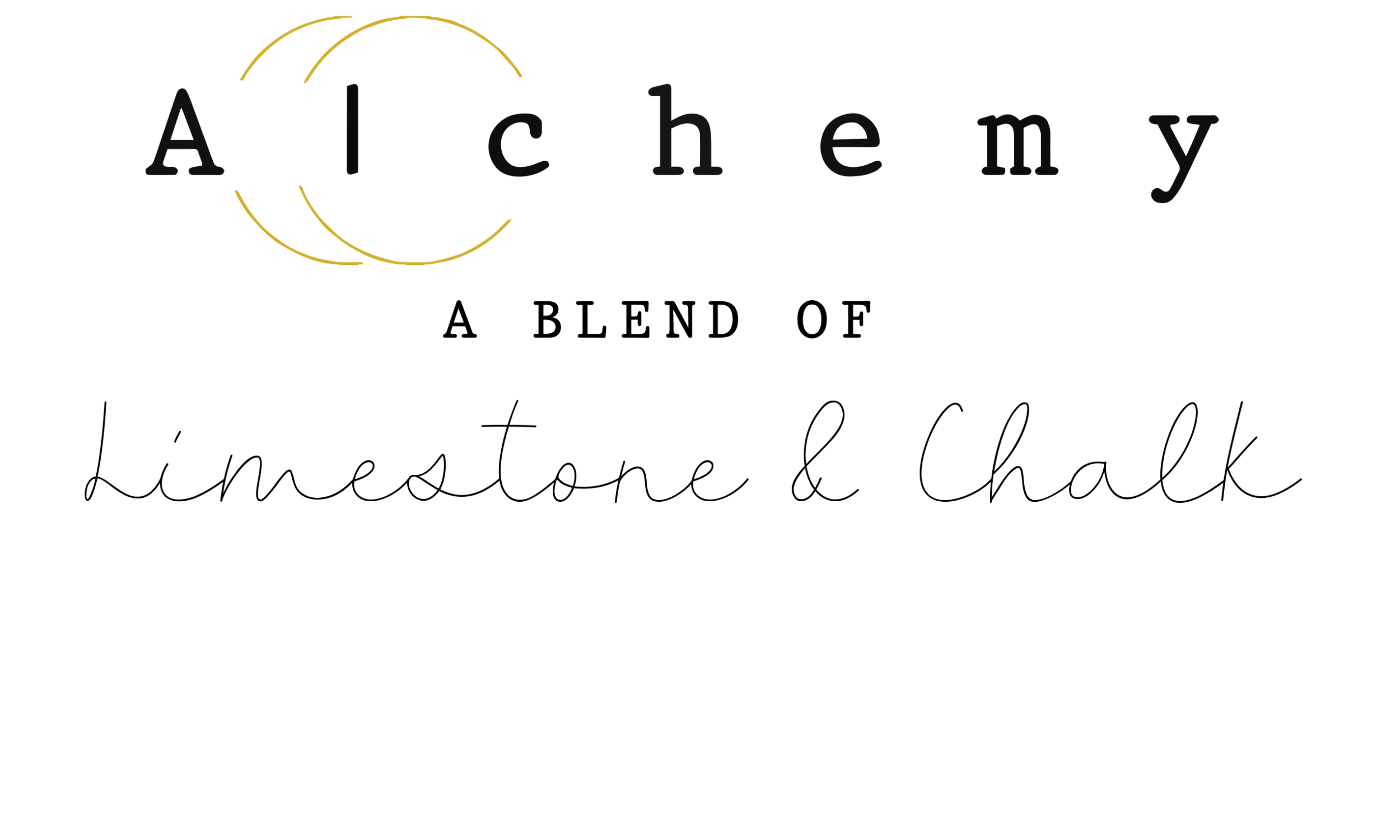 The word 'Alchemy' written in black text with a yellow crescent and circular design around the letter 'A'.