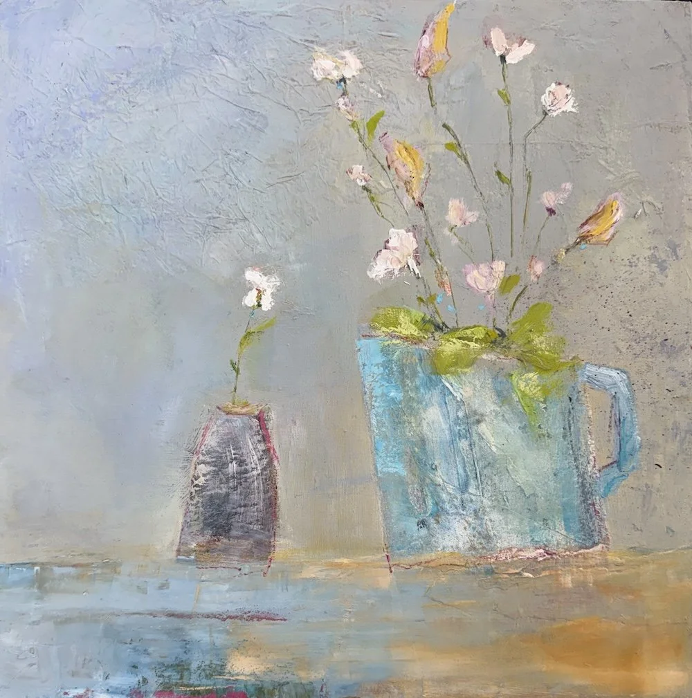 Paperwhite and Cosmos - Oil & Cold Wax 30 x 30cm