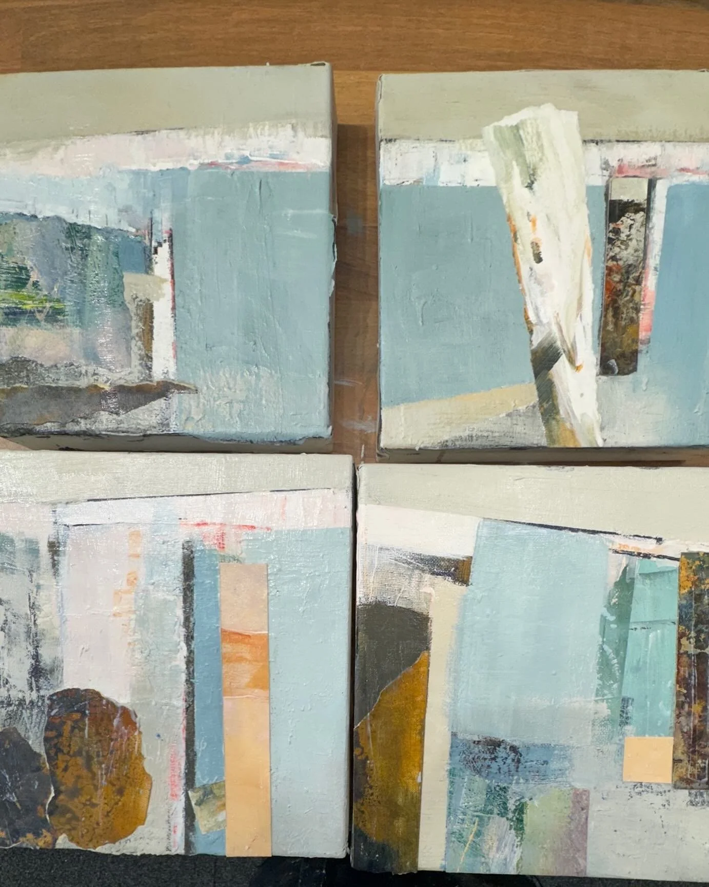 Handmade collage fixed with matte medium. Now to finish these fun abstracts! #abstractart #originalartworks #collageart #devonartists