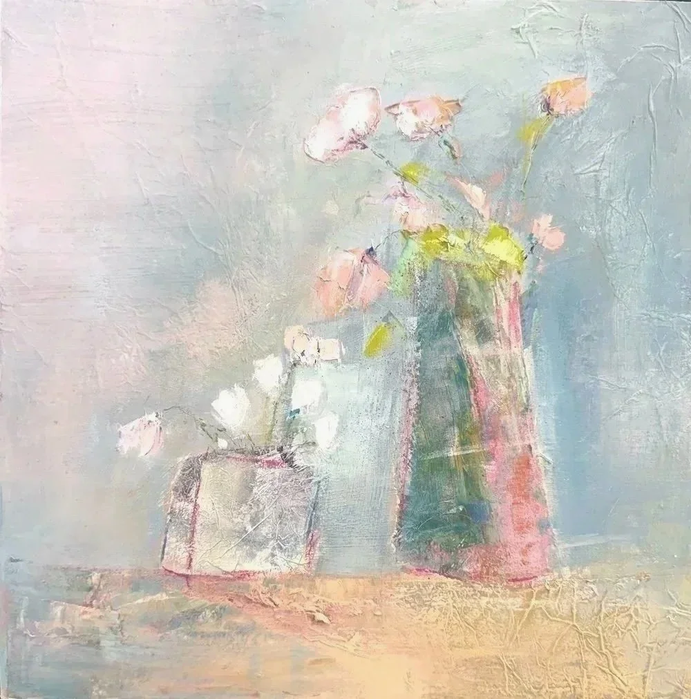 Spring Vase - Oil & Cold Wax on Panel, 30 x 30cm / 35 x 35cm