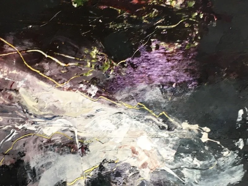 Photo collage, ink, paint and carved marks