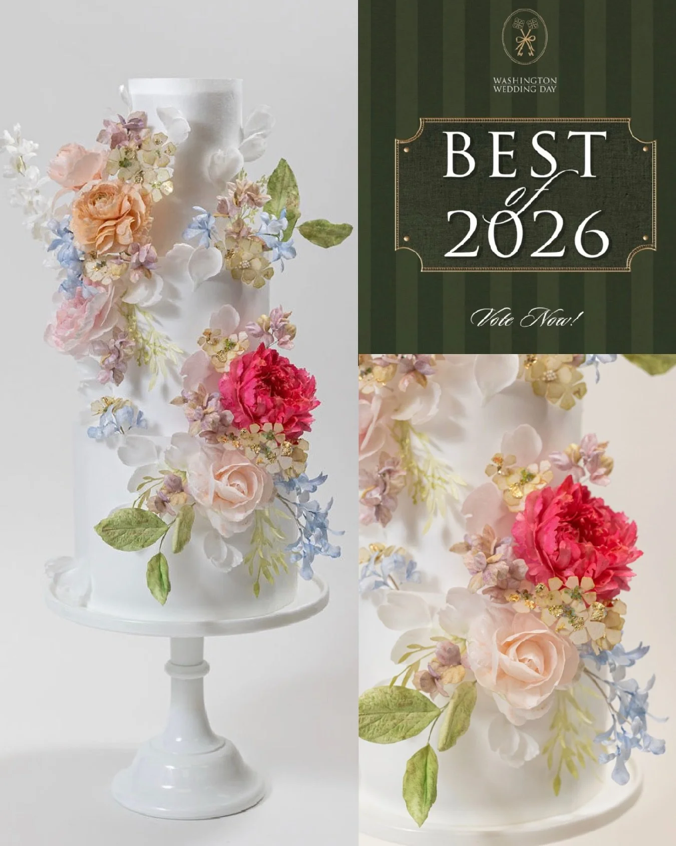 I&rsquo;m so grateful to have been nominated by clients and peers, AND to have made it to the finals (for the 15th year in a row!) for Best Wedding Cakes in the &ldquo;Best of 2026&rdquo; awards presented by @washingtonweddingday.

As usual, there&rs