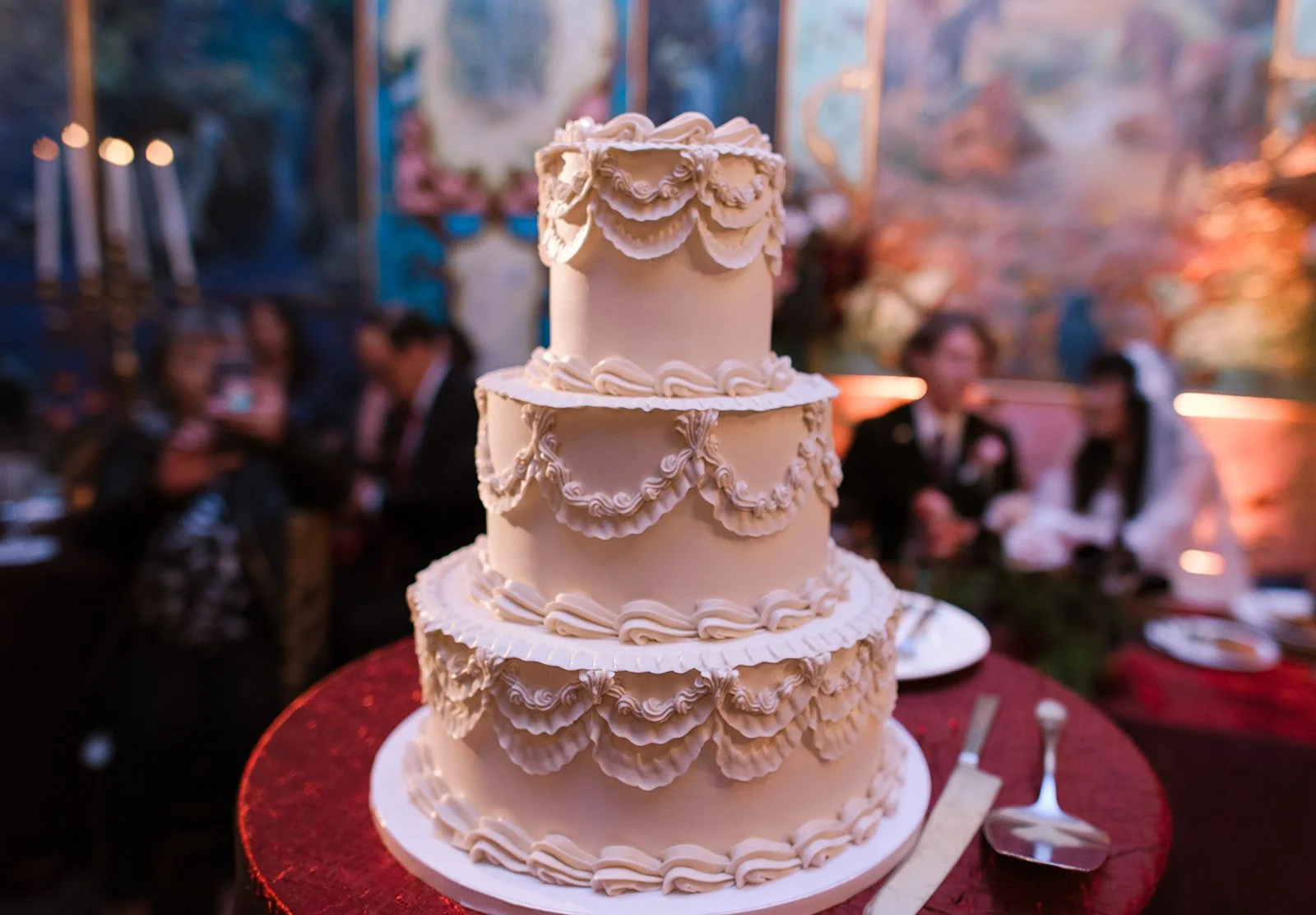 Vintage three-tiered vegan wedding cake by Honey Crumb Cake Studio