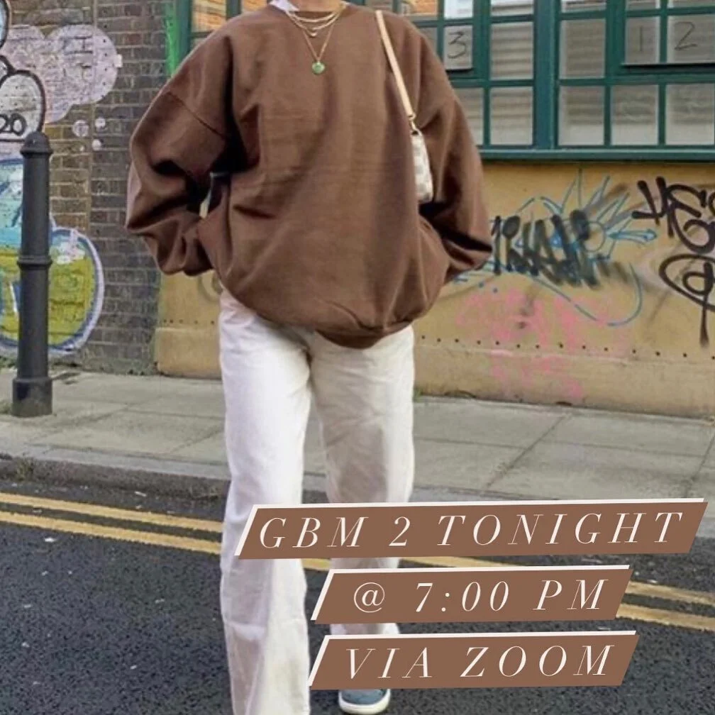 Reminder that we have our GBM tonight @ 7 pm via zoom. We will be posting the zoom link in our bio soon! Can't wait to see you all tonight ☺️