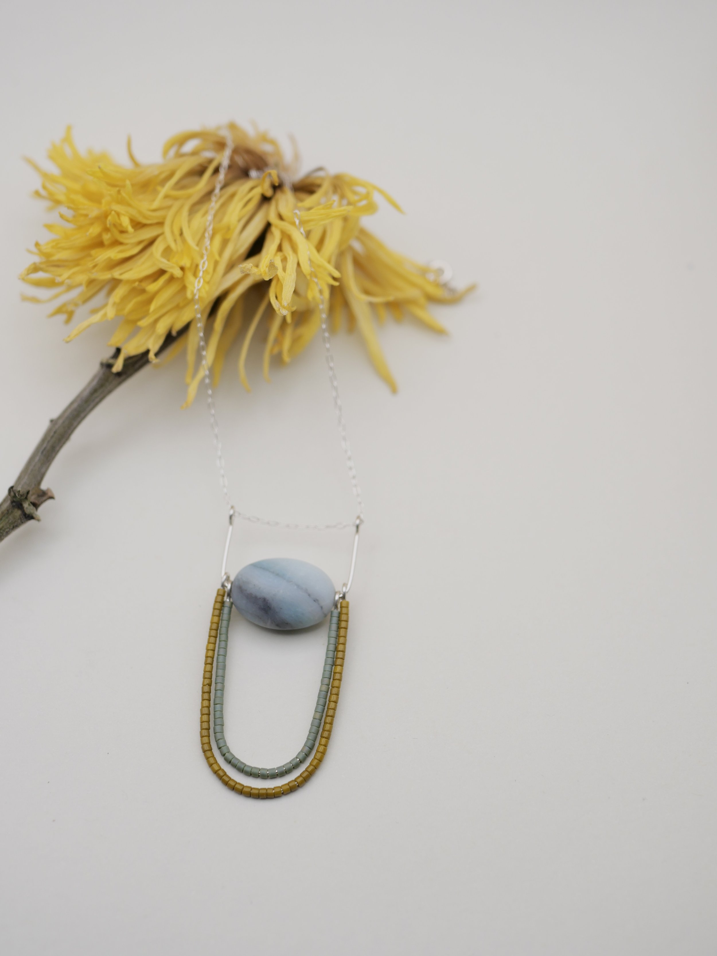 Lofty Pendant - Matte Amazonite and Glass Beads in Sterling