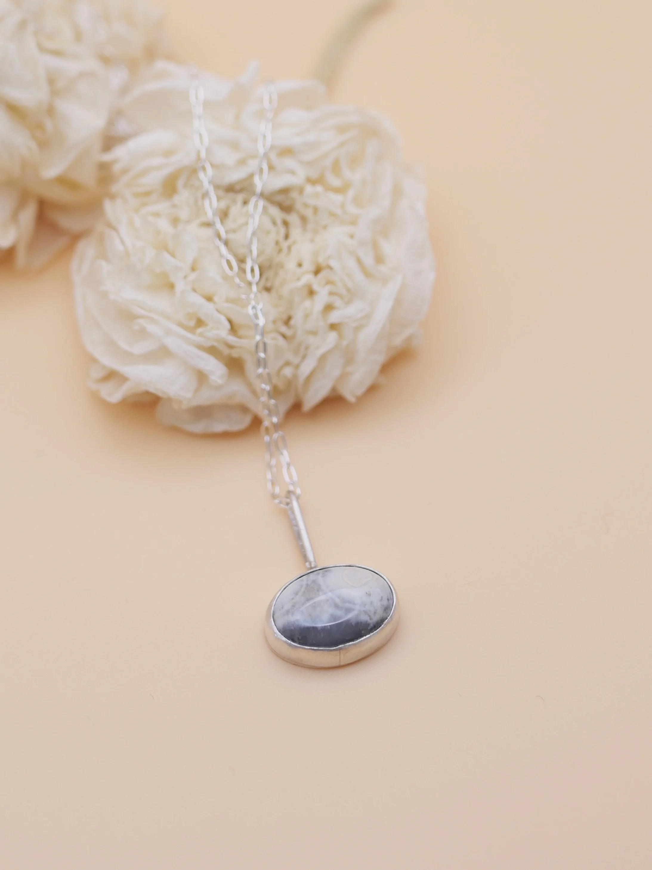 Grey Ocean Jasper Pendant in Sterling Silver with Chain