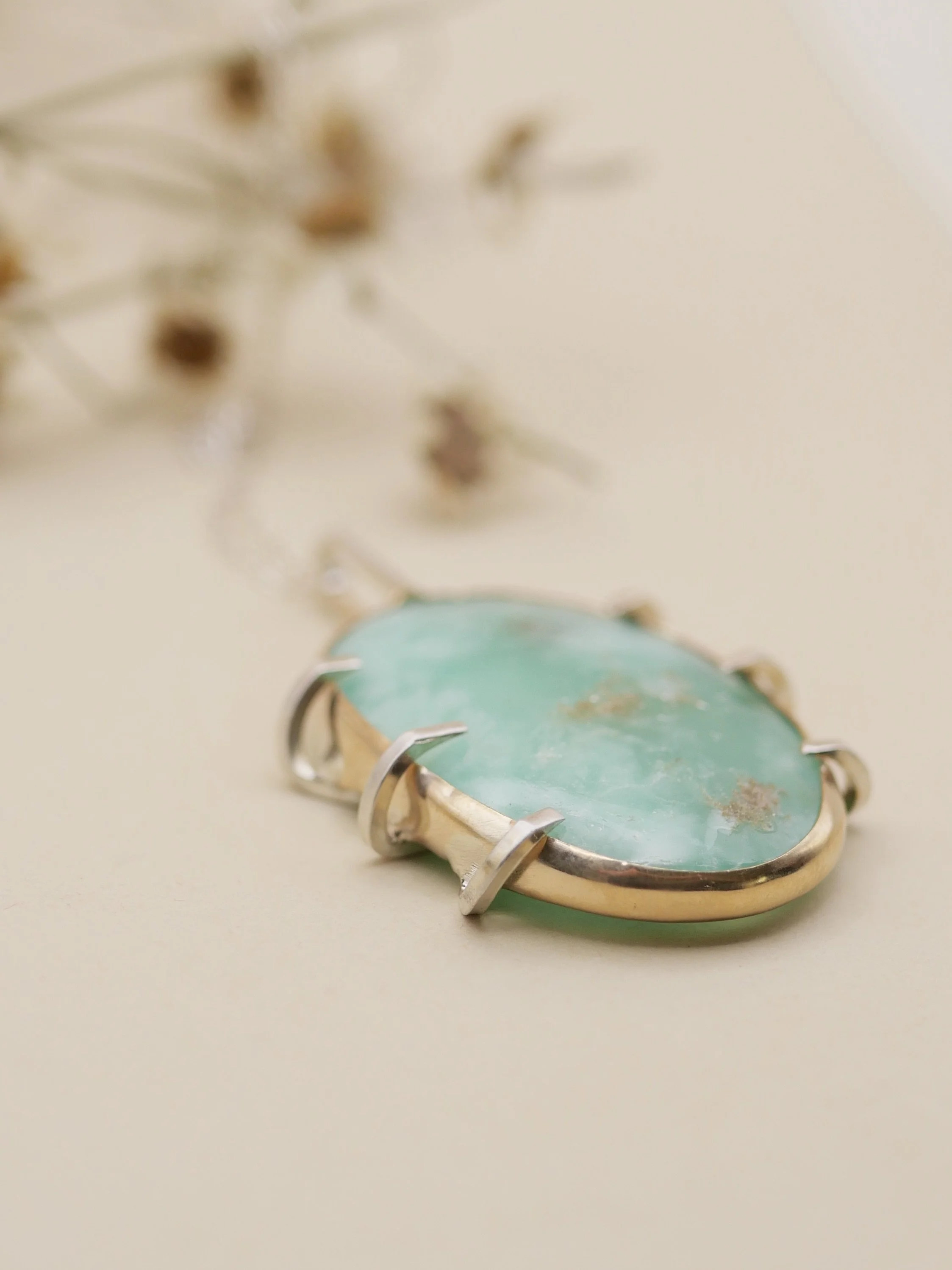 Enigma - Statement Pendant in Chrysoprase with Mixed Metals