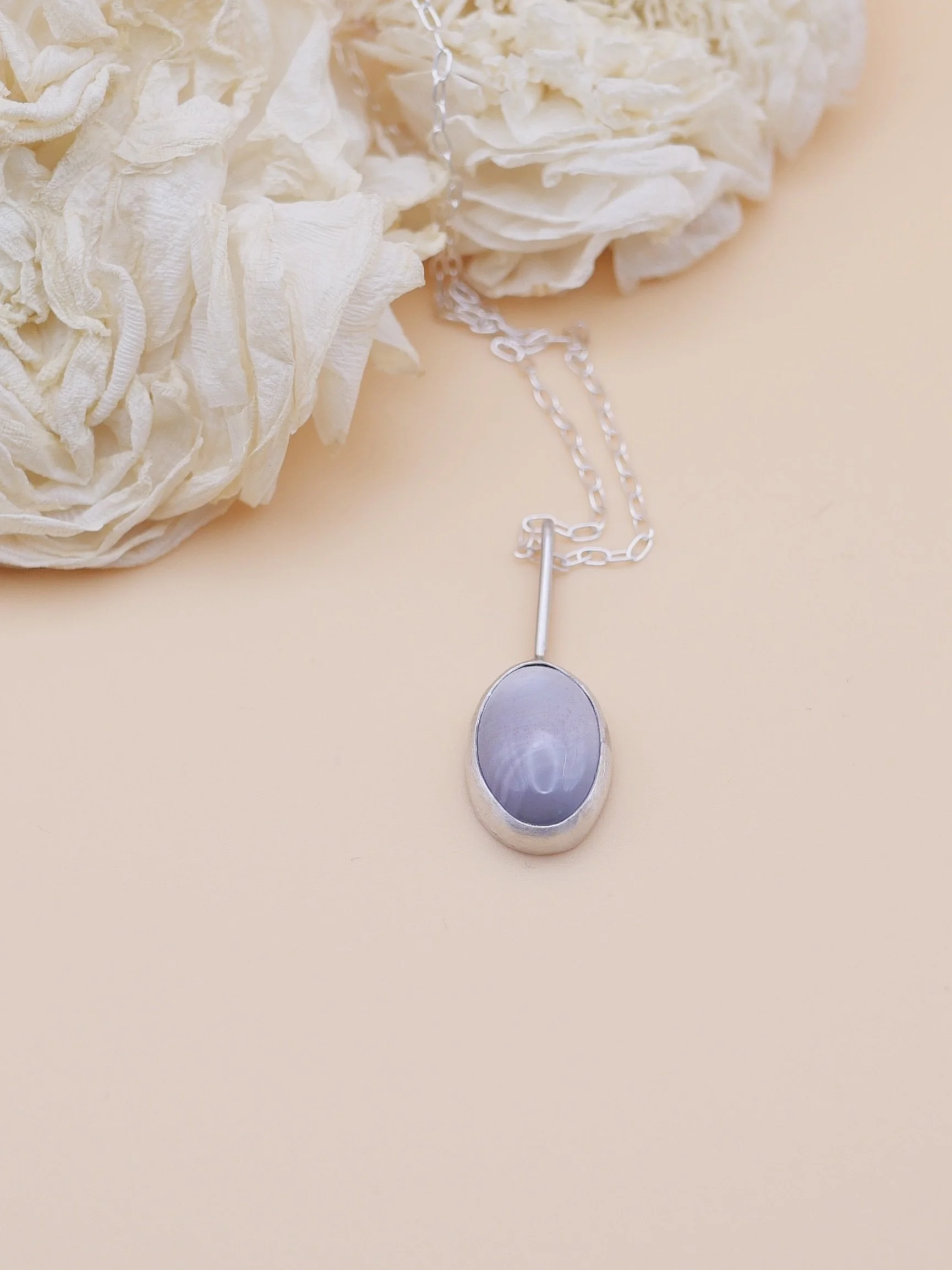 Banded Lilac Botswana Agate Pendant in Sterling Silver with Chain