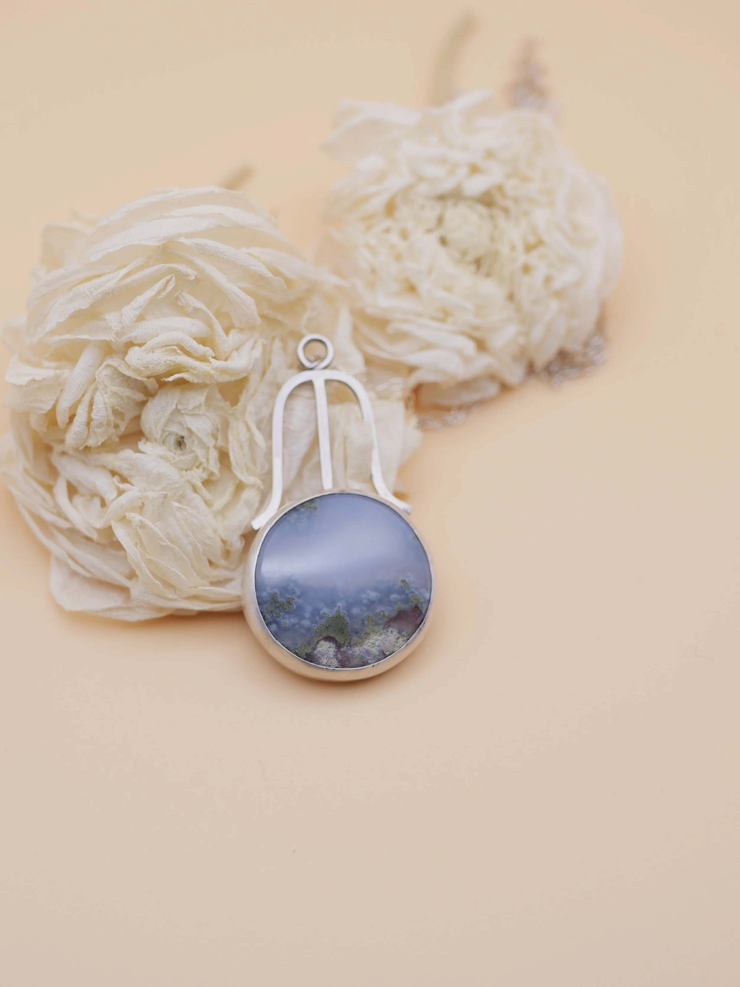 Wandering - Landscape Moss Agate Pendant in Sterling