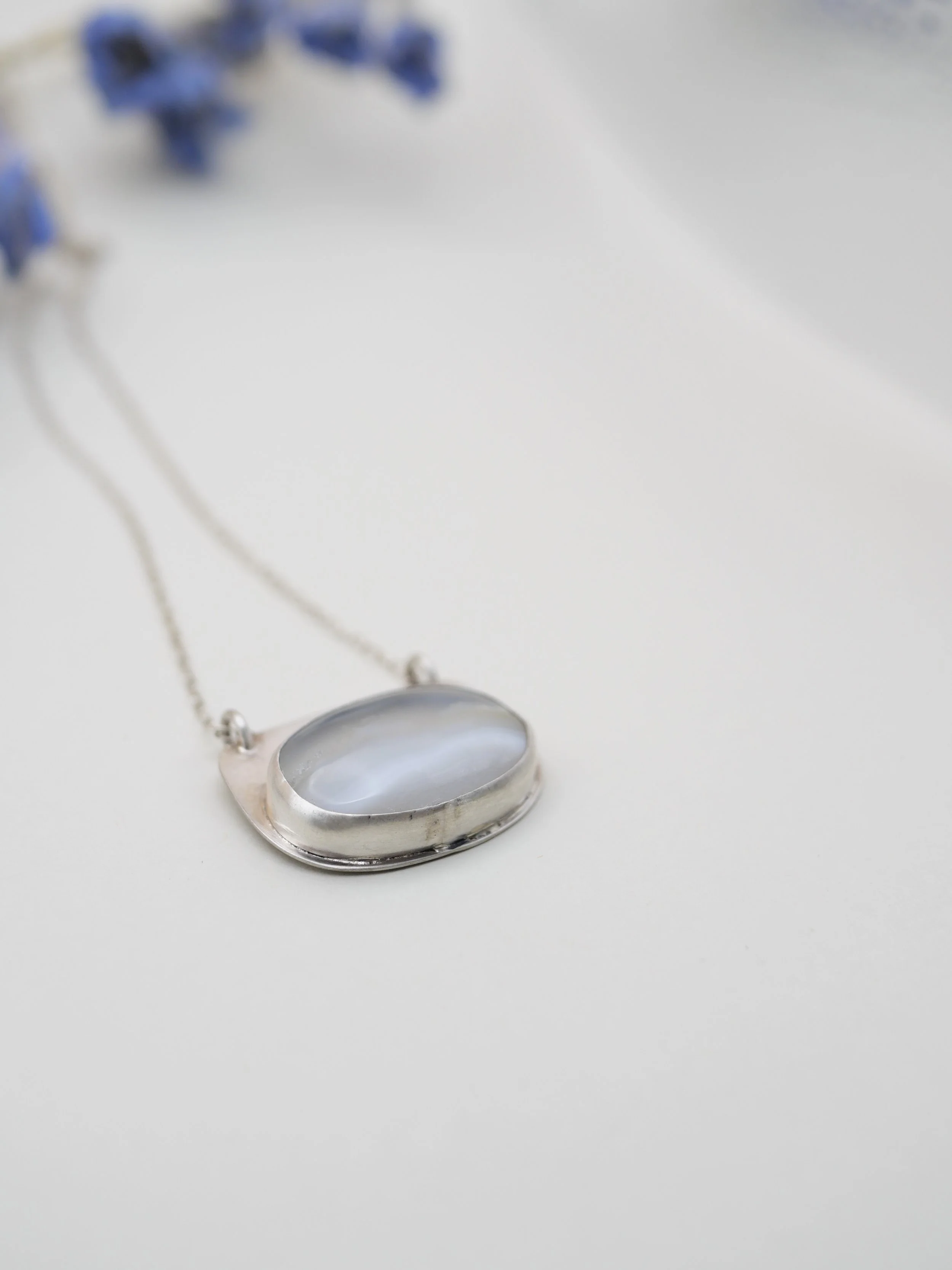 Cloud Land - Banded Agate Pendant in Sterling Silver with Chain