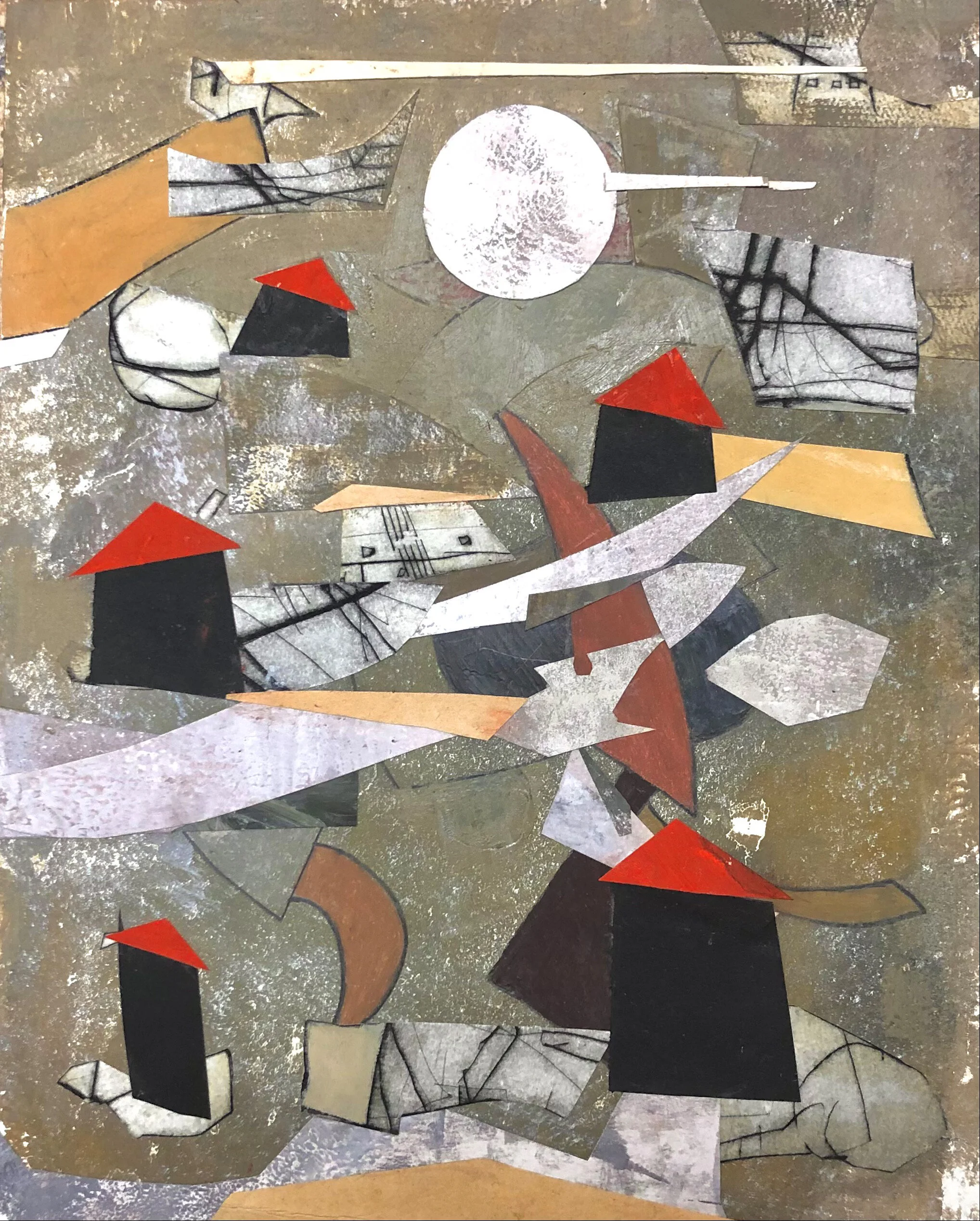 "Landschaft mit Häusern", 2021, MT auf Papier, 30 x 24 cm