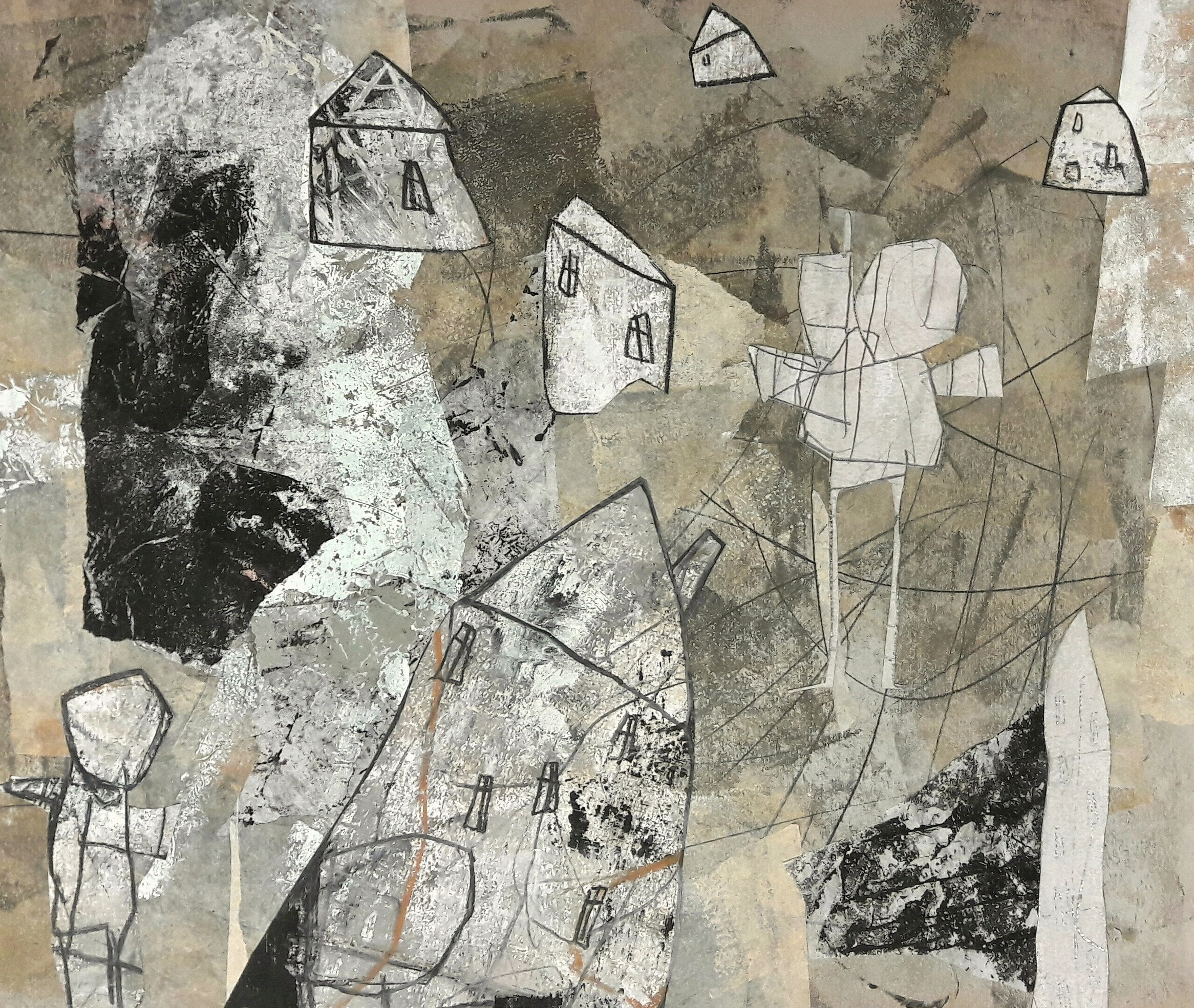 "Unterwegs", 2020, MT auf Papier, 43 x 45 cm