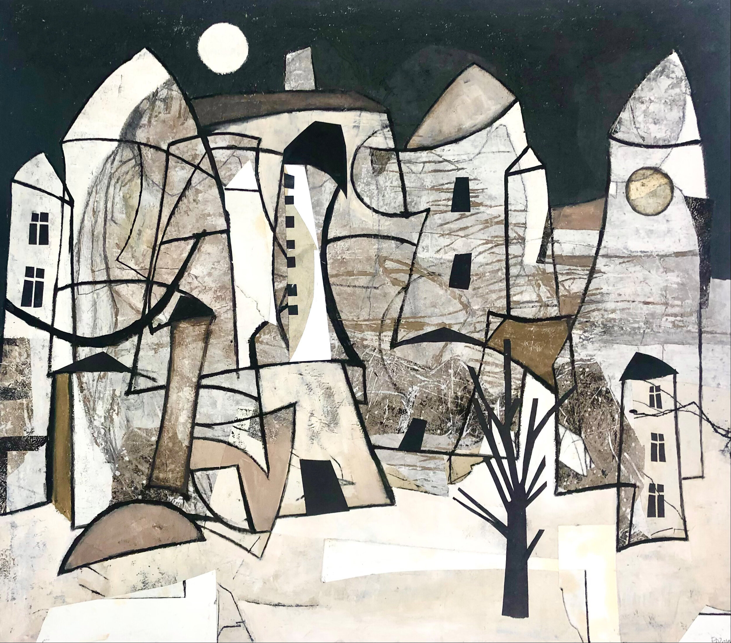 "Stadt im Winter", 2021, MT auf Papier, 60 x 68 cm