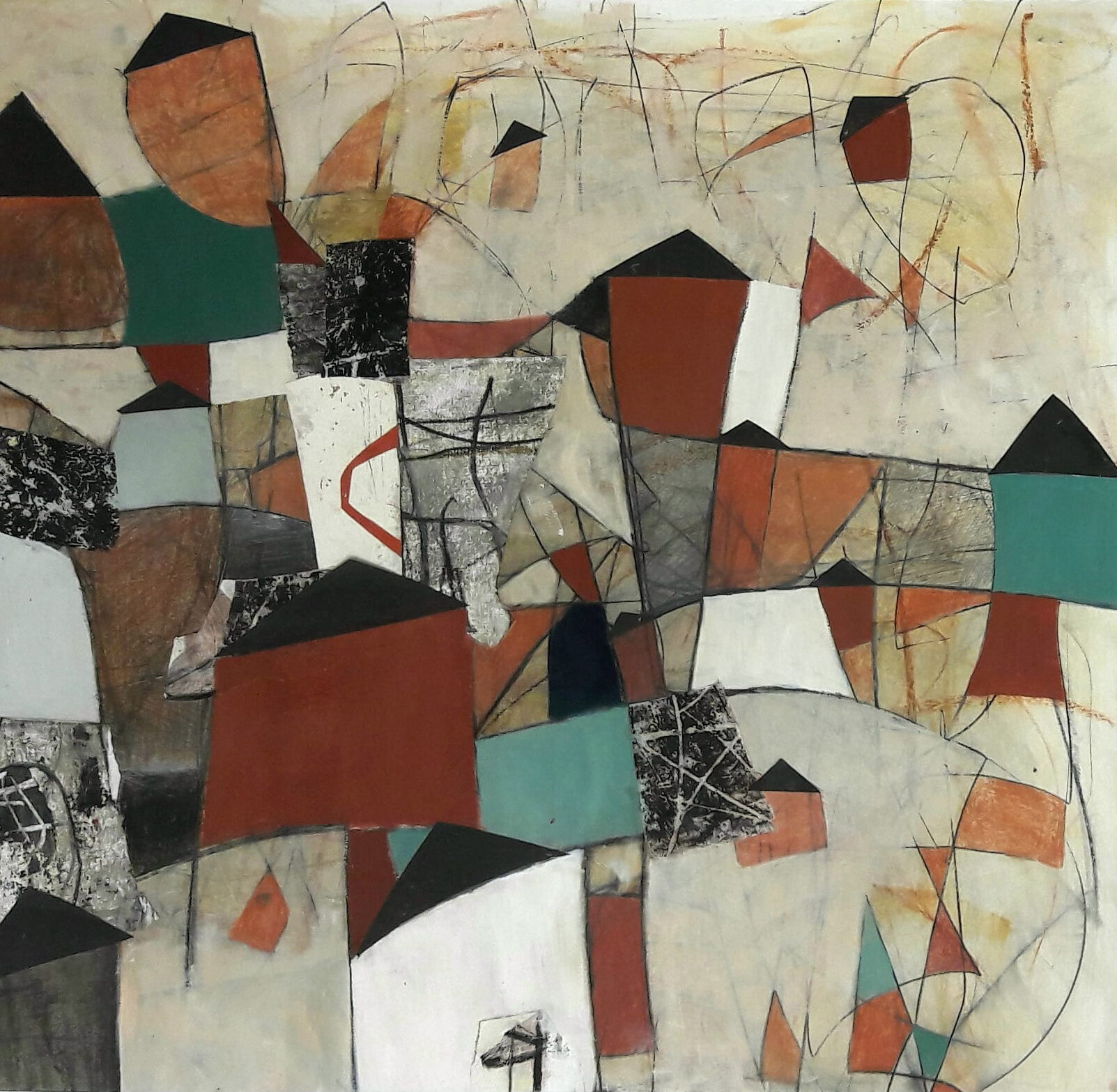 "Die Stadt", 2020, MT auf Papier, 50 x 50 cm