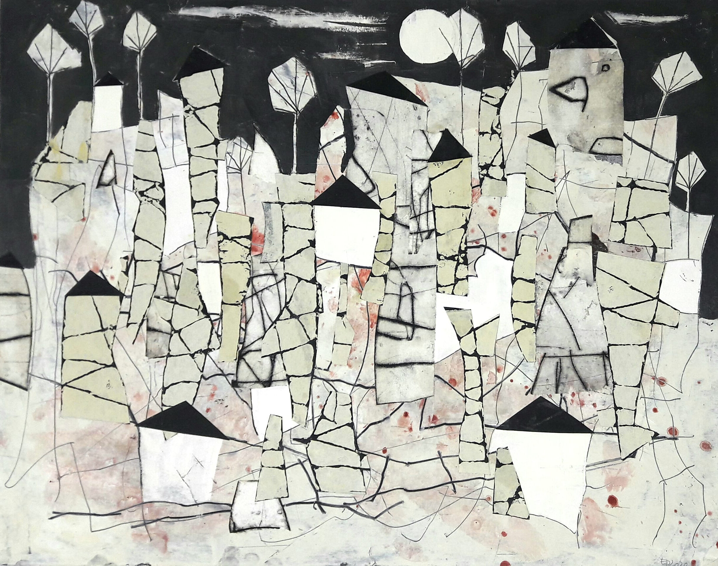 "Bei Nacht", 2020, MT auf Papier, 38 x 48 cm