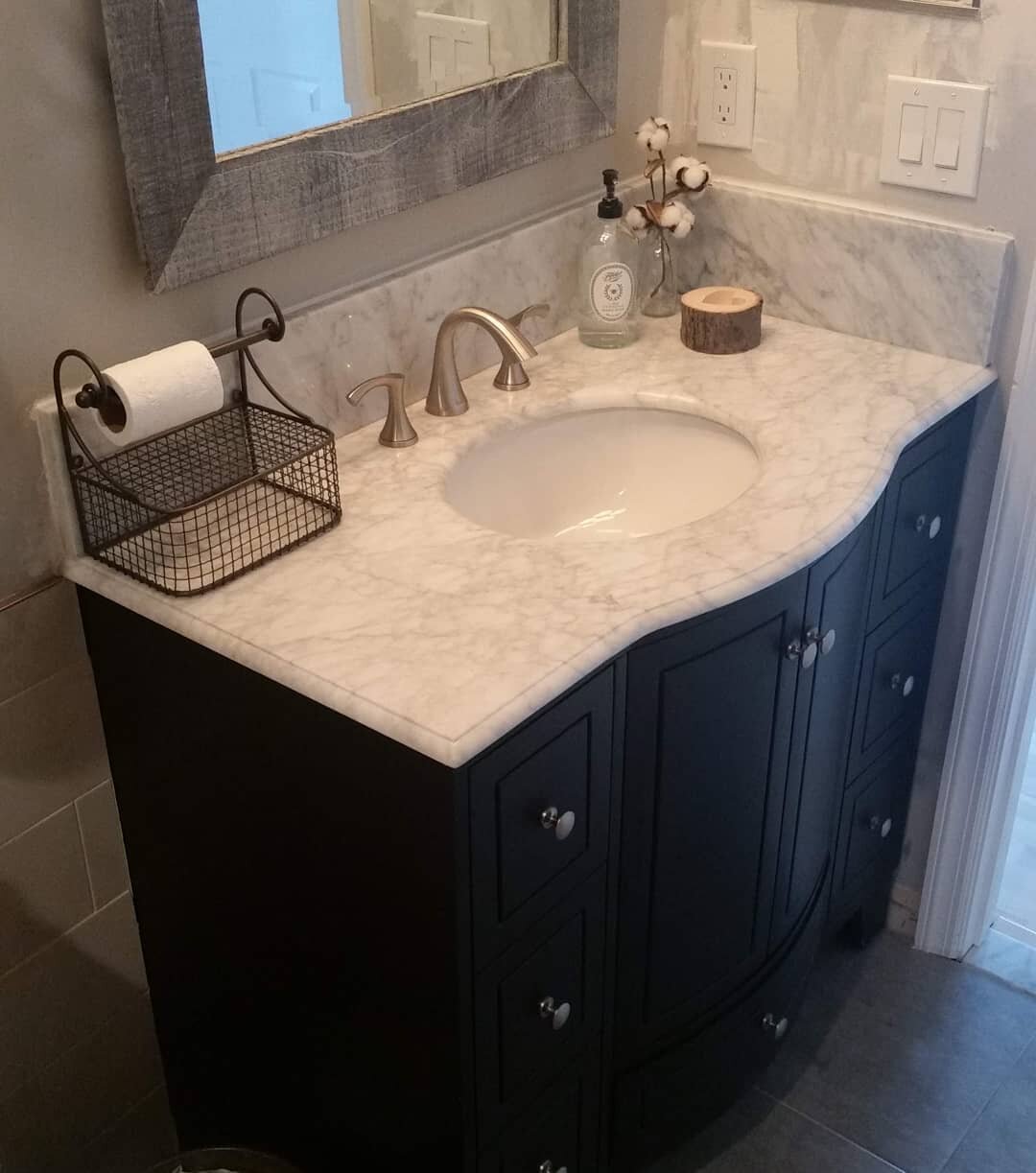 This was the third vanity. I guess they are right when they say the third time is a charm. First one was damaged on the initial install by another contractor, second one was damaged straight out of the box. 
#triplerhomeservices #qualitycraftsmanship