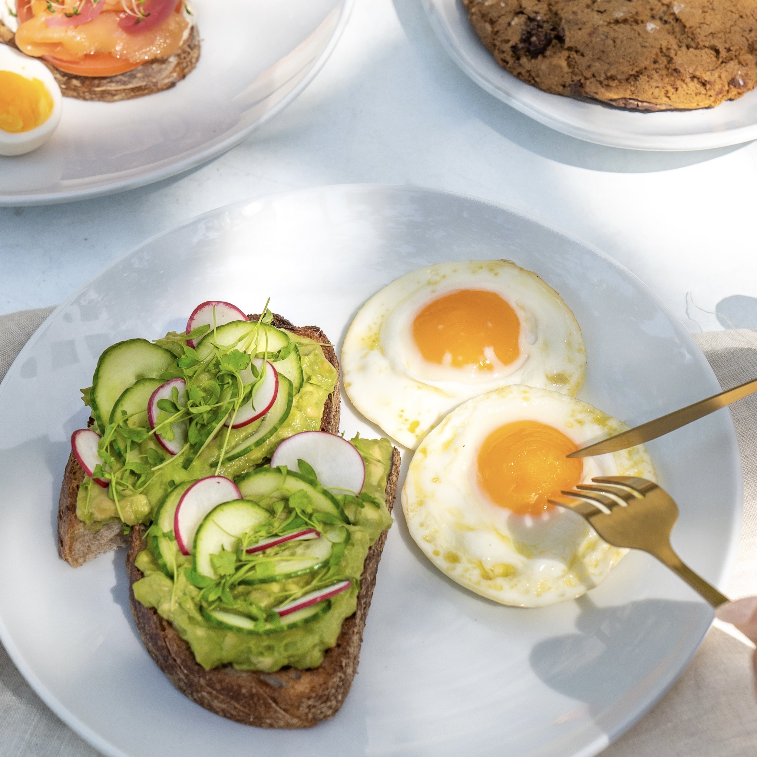 avocado smash toast with eggs