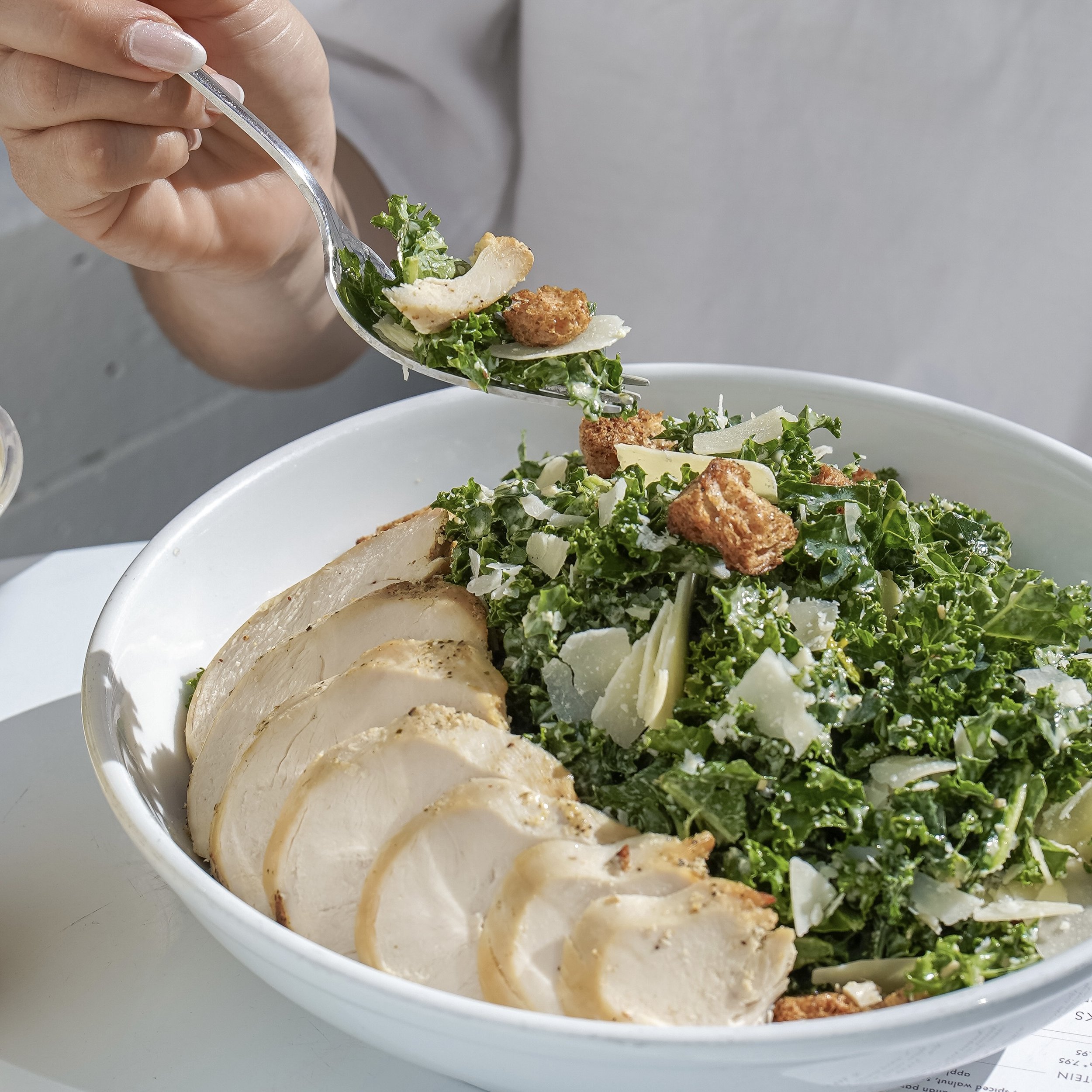 kale caesar salad with chicken