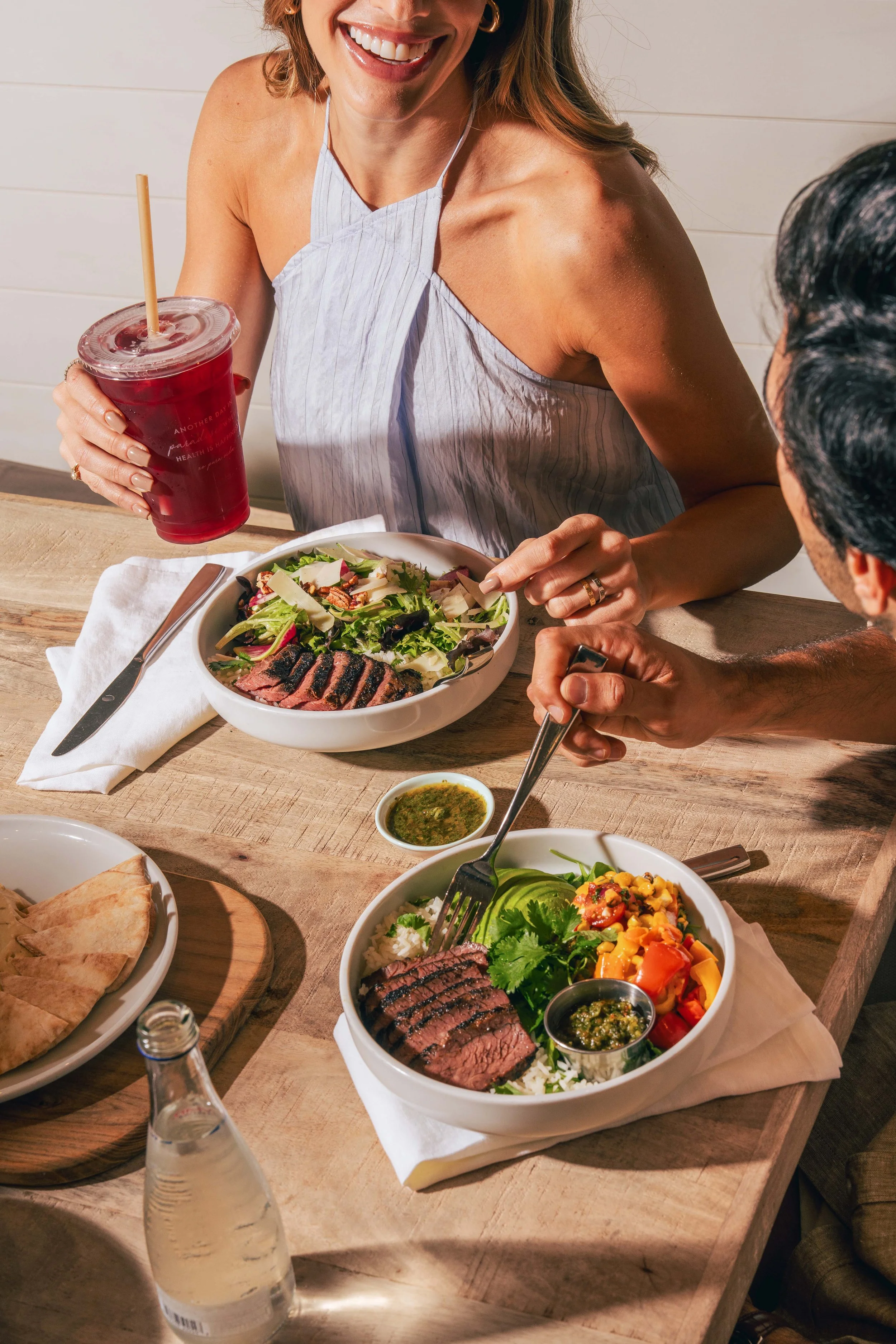 grass-fed steak plate and grass-fed steak bowl