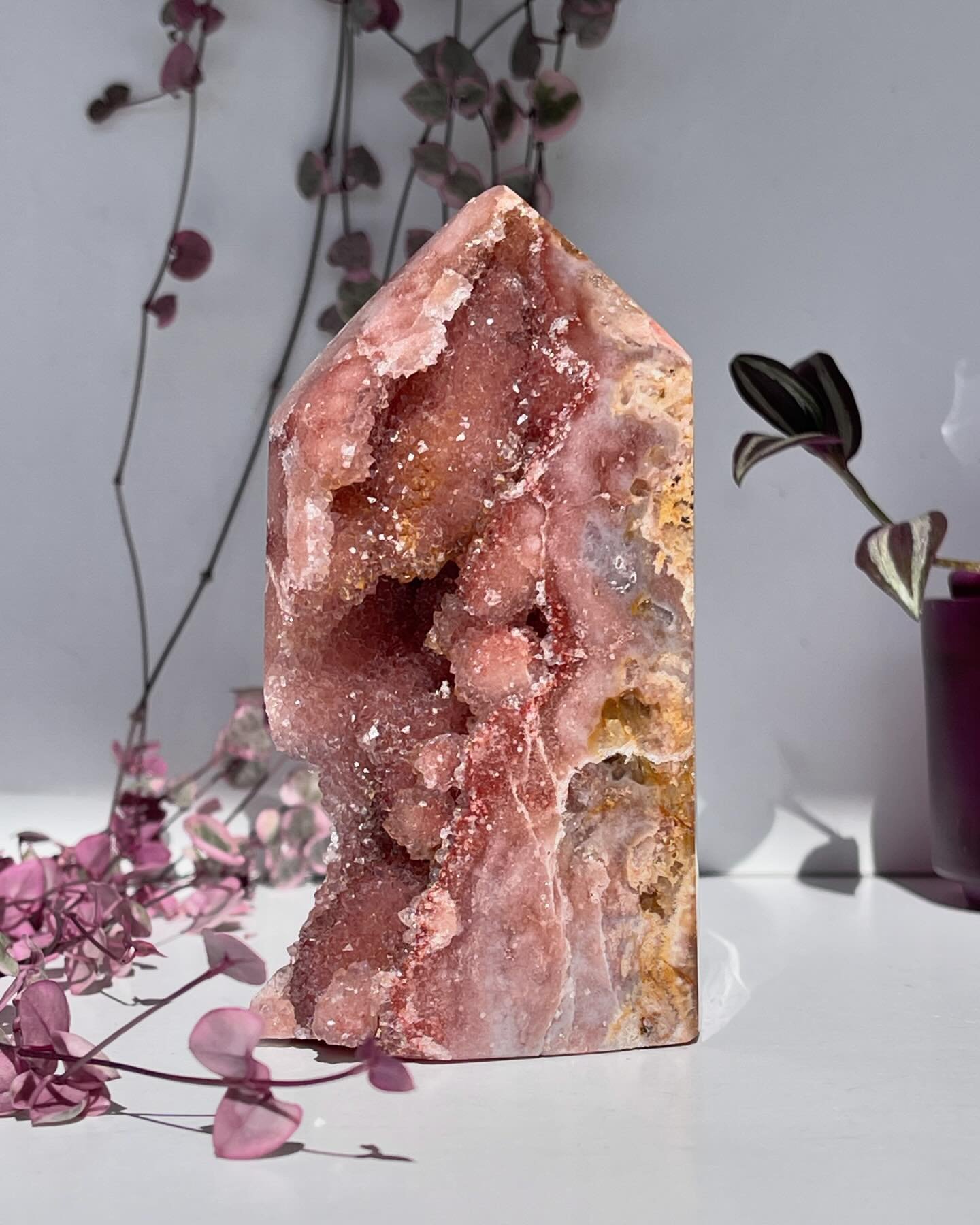 This beauty just arrived on the website 🍃

She reminds me why I love Pink Amethyst crystals. It has intense colors and a bit of all the minerals that make up PA.

You can find her on our website under &ldquo;Pink Amethyst&rdquo; - towers 💗

.

.

.
