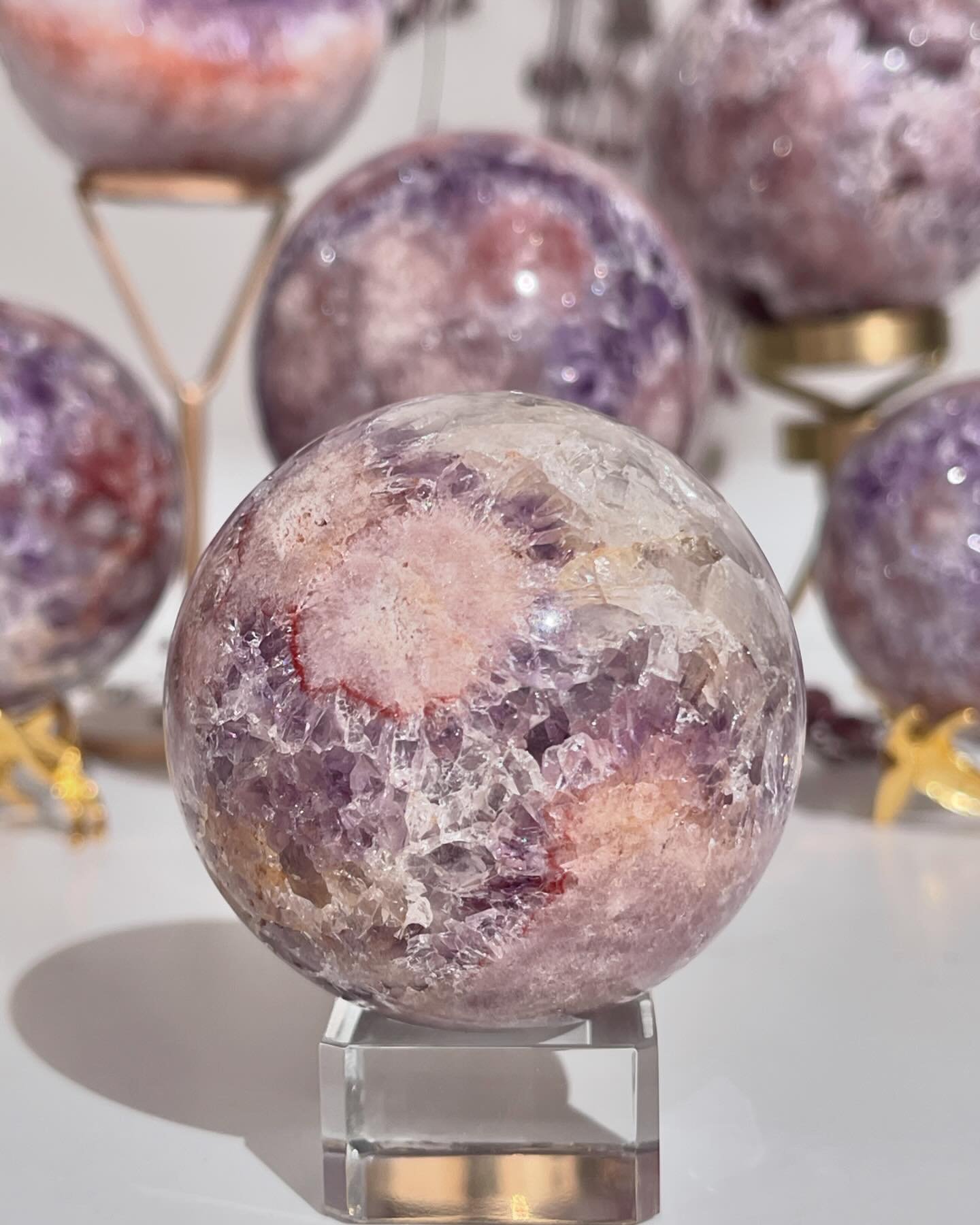The essence of peace, calm &amp; love describes the energy of these Pink Amethyst spheres 🪷

Some of them have been uploaded to our website already, if you can&rsquo;t find the one you like, it will be there soon 🪻

Which one is calling you? 

.

.