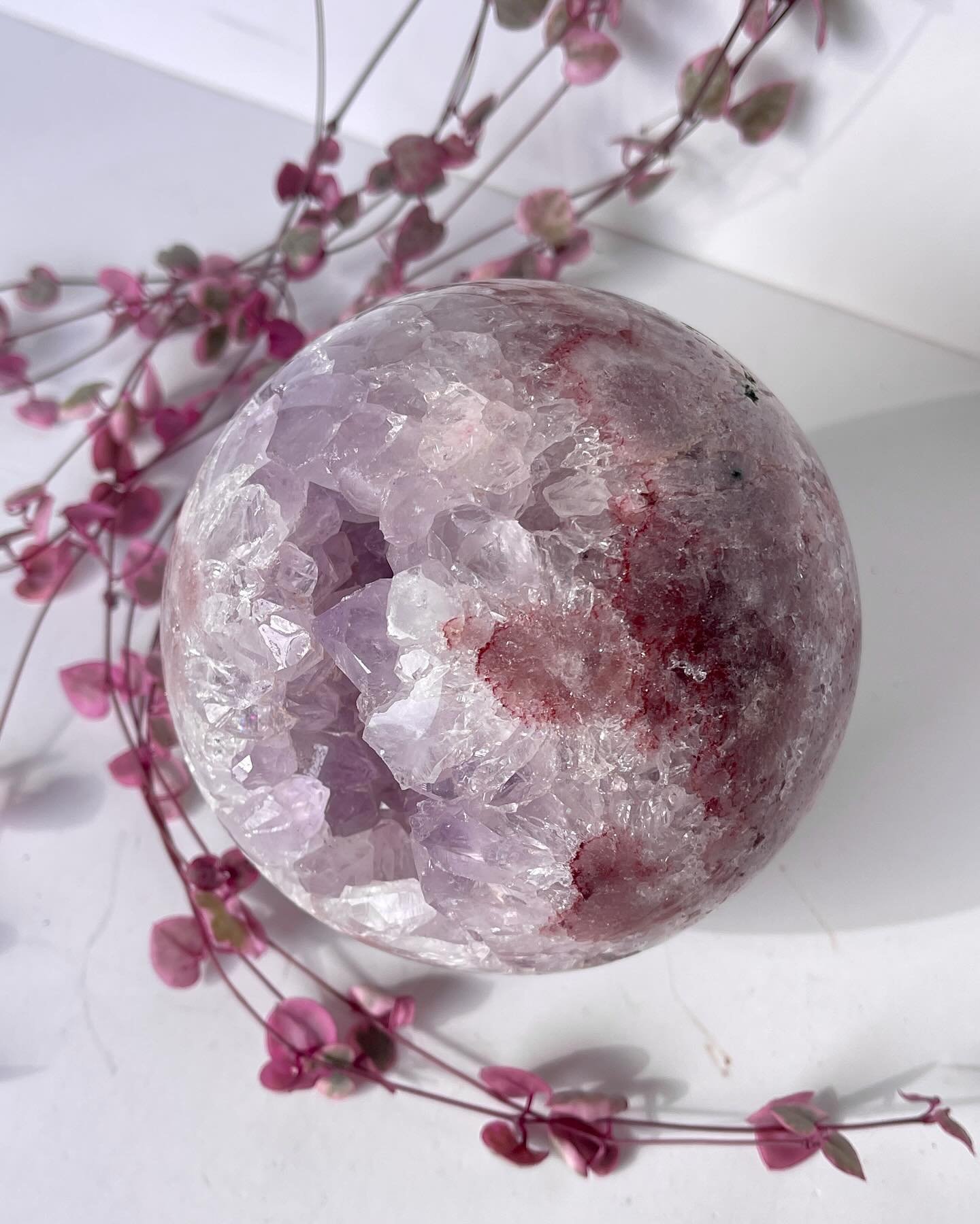 Gorgeous Pink Amethyst Sphere! 🌸 

Absolutely stunning! This beauty has been around for a while, yet she&rsquo;s still available. Her energy and colors are beautiful. Photos and videos don&rsquo;t do her justice. 

#PinkAmethyst #CrystalSphere #Beau