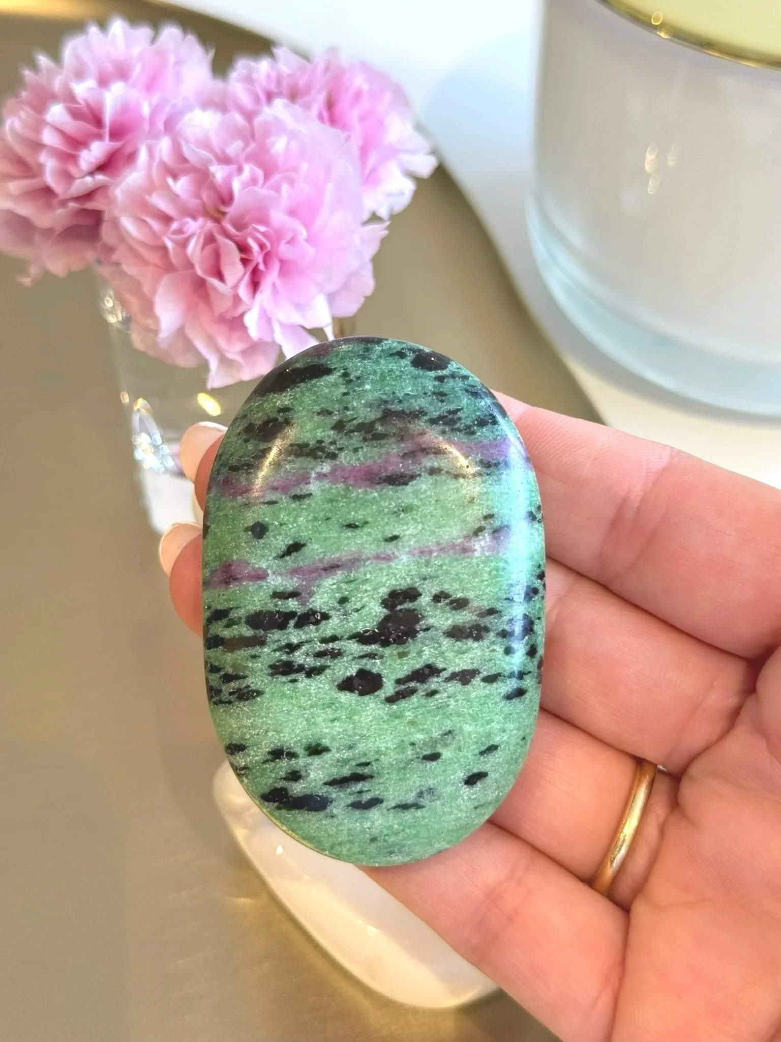 Ruby Zoisite Flat Palm Stone